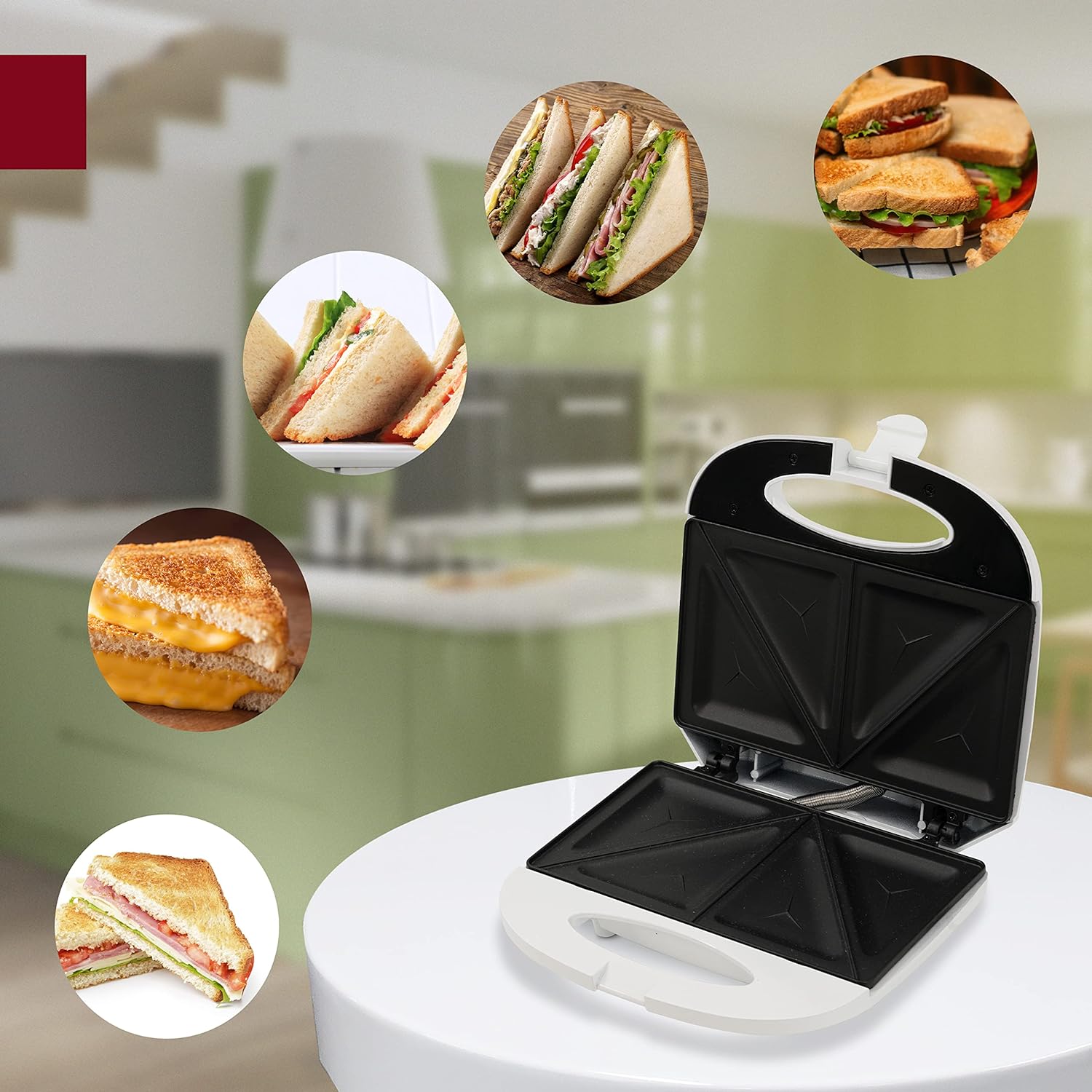 NYRA Electric Sandwich Maker 3 Layer Non - Stick Aluminium Sandwich Plate Toasted Sandwich Maker, Sandwich Toaster Press Machine 820w Make 2 Makes 2 Toasties in 4 Minutes (White) - Amazing Gadgets Outlet