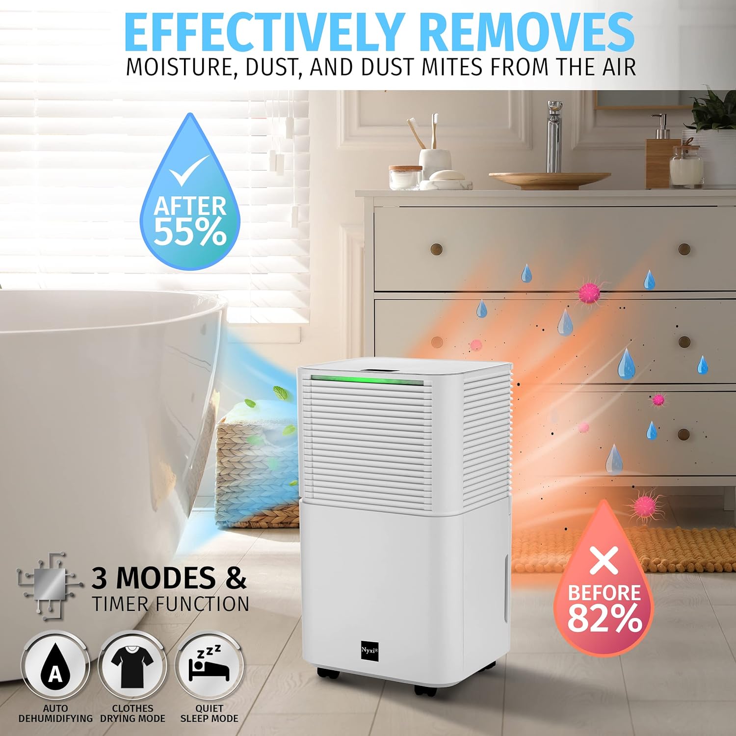 Nyxi 12L Home Dehumidifier, Clothes Drying Function, Continues Drainage, 24 Hours Timer, Removes Condensation, Damp, Moisture and Purifies Air, Ideal for Homes, Offices, Basements, Laundry   Import  Single ASIN  Import  Multiple ASIN ×Product cus - Amazing Gadgets Outlet