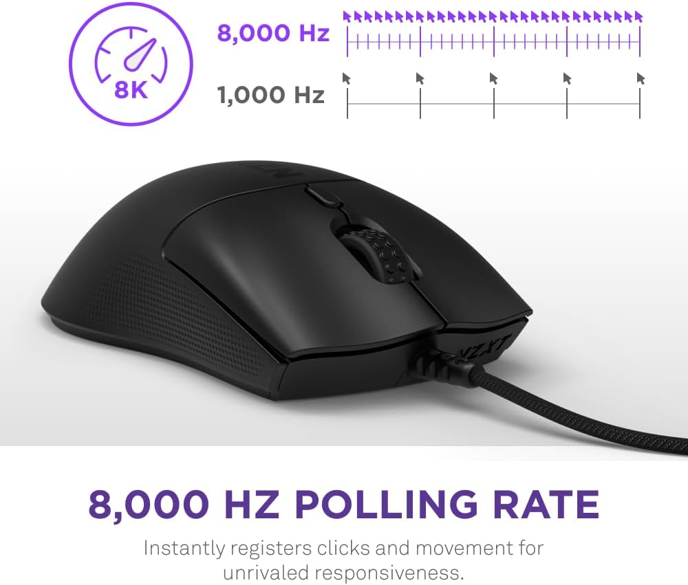 NZXT Lift 2 Symm | Lightweight Symmetrical Wired Gaming Mouse | Lightweight 58 g Design | 8K Polling Rate | Optical Switches | 26K DPI Optical Sensor | 100% PTFE Feet | Black - Amazing Gadgets Outlet