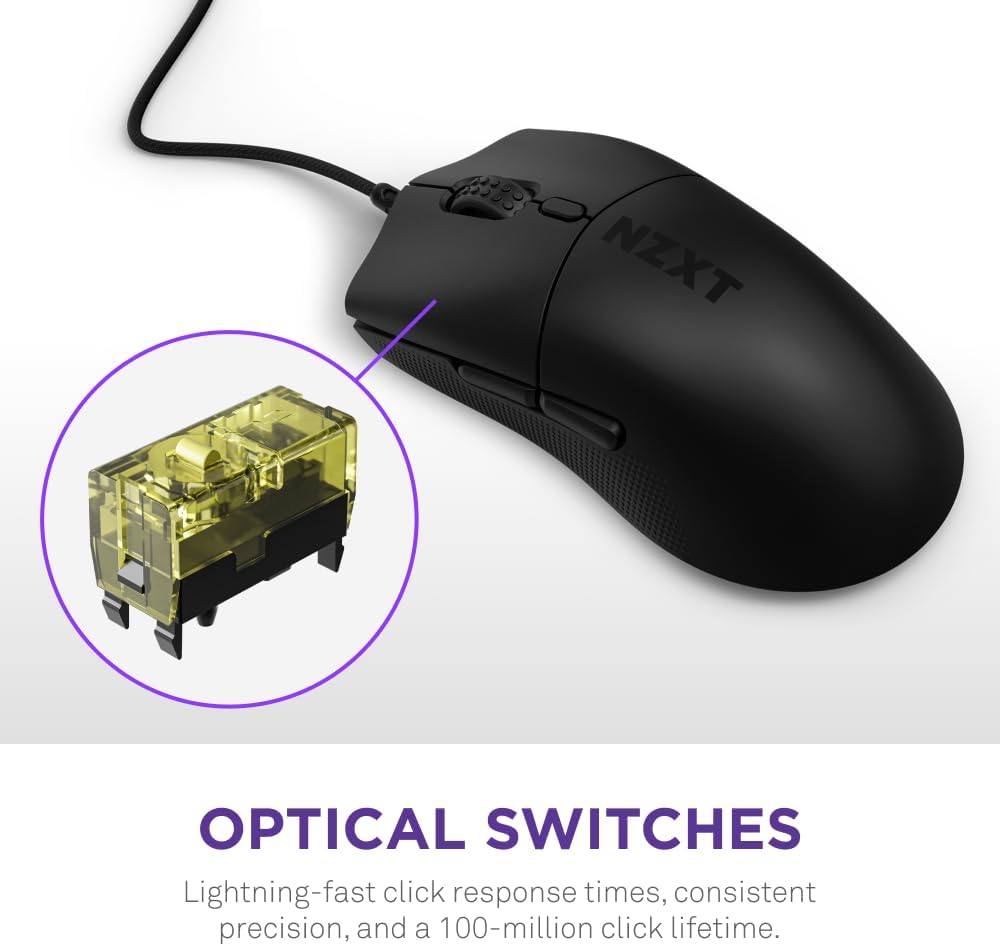 NZXT Lift 2 Symm | Lightweight Symmetrical Wired Gaming Mouse | Lightweight 58 g Design | 8K Polling Rate | Optical Switches | 26K DPI Optical Sensor | 100% PTFE Feet | Black - Amazing Gadgets Outlet