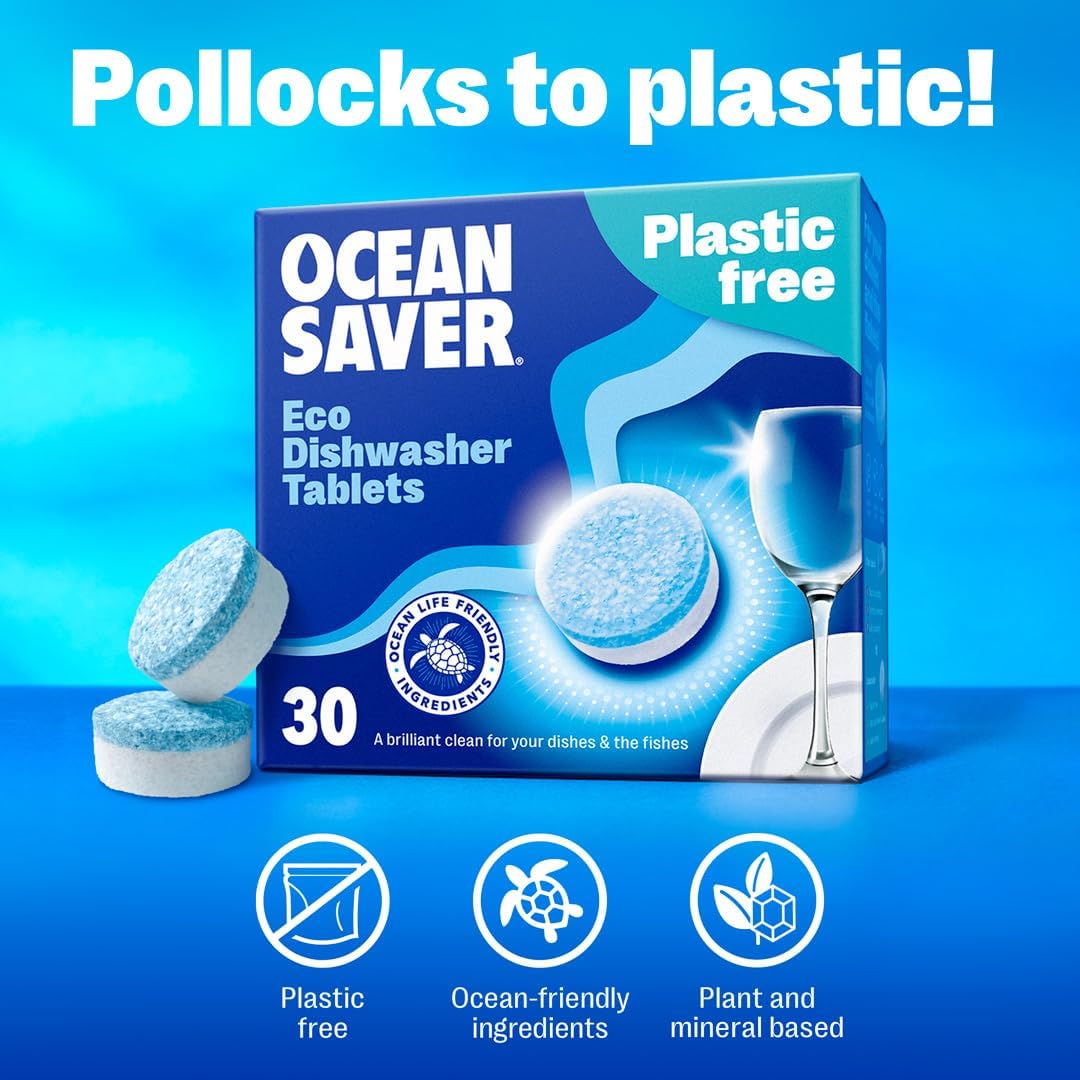 OceanSaver Eco - Friendly Dishwasher Tablets - Pack of 30 | Non - Toxic & Plastic - Free Dish Washing Tablets for Sustainable Cleaning | All in One Plant - Based Dishwasher Salt & Rinse Aid for Tough Stains - Amazing Gadgets Outlet