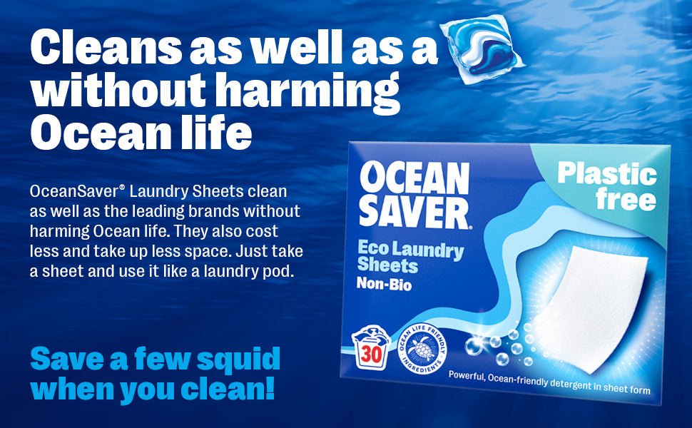 OceanSaver Eco Laundry Detergent Sheets | Non - Bio | Eco - Friendly, Biodegradable & Freshly Scented | Zero - Waste & Removes Tough Stains | Vegan, Plastic & Cruelty - Free | Plant Based Formula (30 Sheets) - Amazing Gadgets Outlet