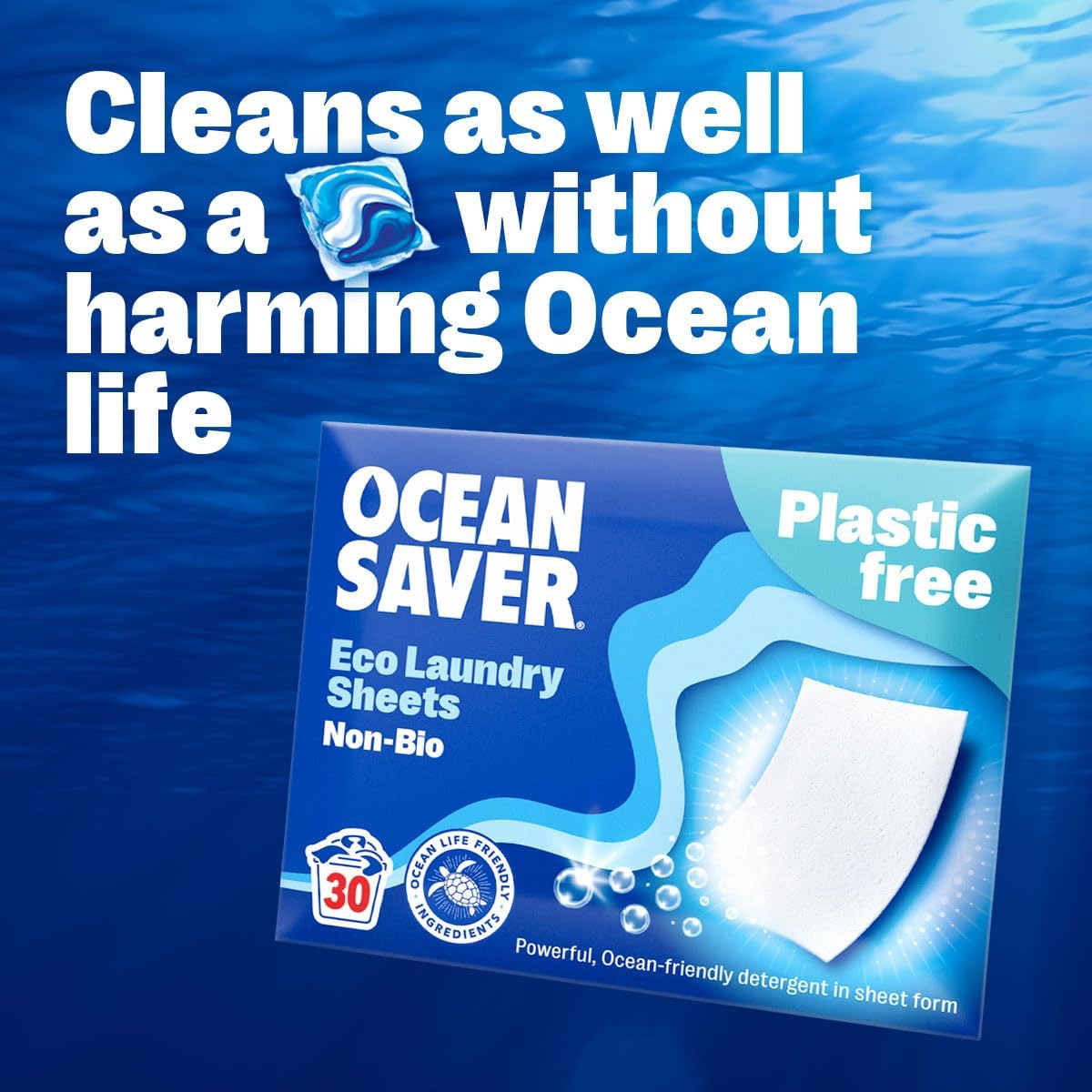 OceanSaver Eco Laundry Detergent Sheets | Non - Bio | Eco - Friendly, Biodegradable & Freshly Scented | Zero - Waste & Removes Tough Stains | Vegan, Plastic & Cruelty - Free | Plant Based Formula (30 Sheets) - Amazing Gadgets Outlet