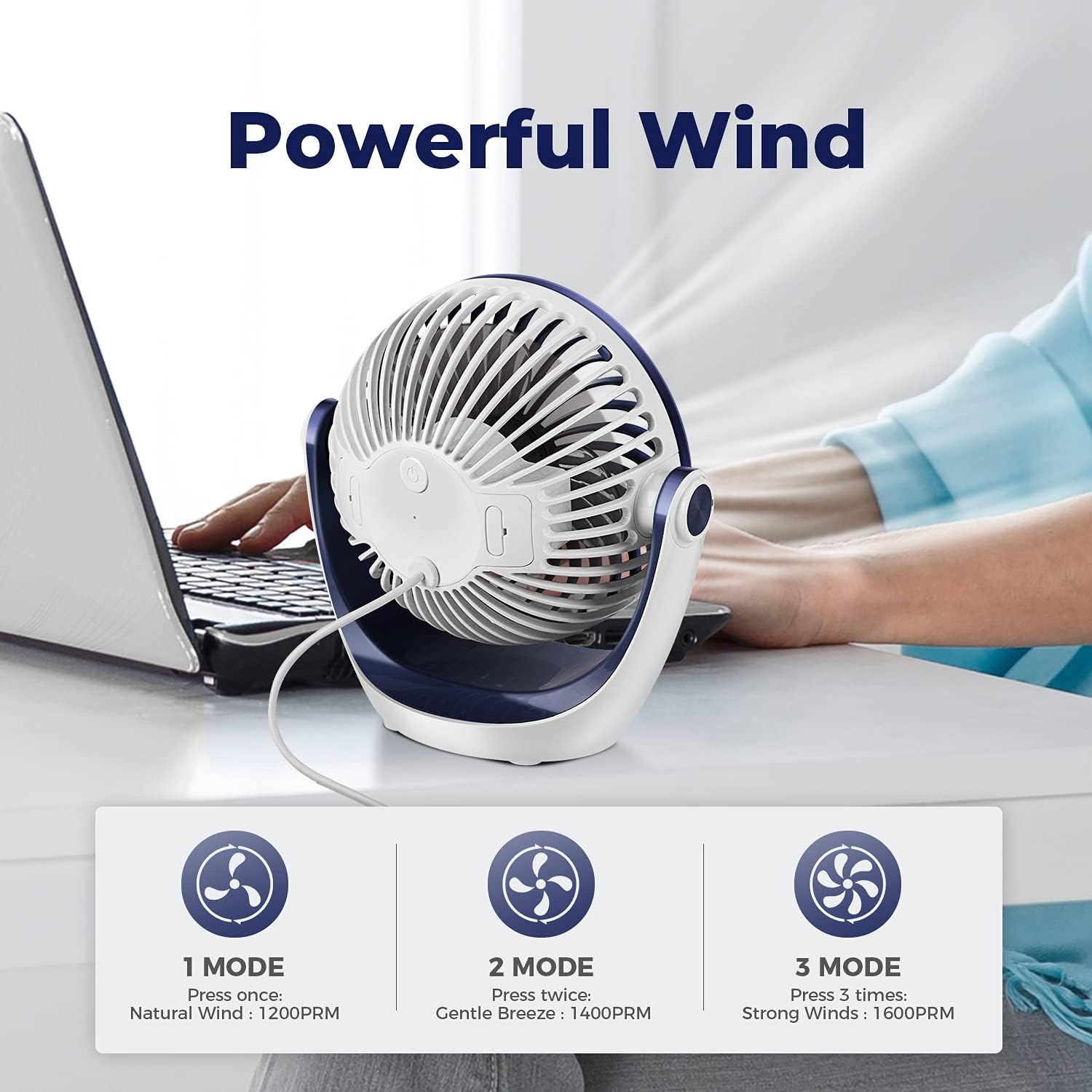 OCOOPA USB Desk Table Fan with Strong Airflow & Quiet Operation, Portable Cooling Fan Speed Adjustable 360°Rotatable Head for Home Office Bedroom Table and Desktop - Amazing Gadgets Outlet