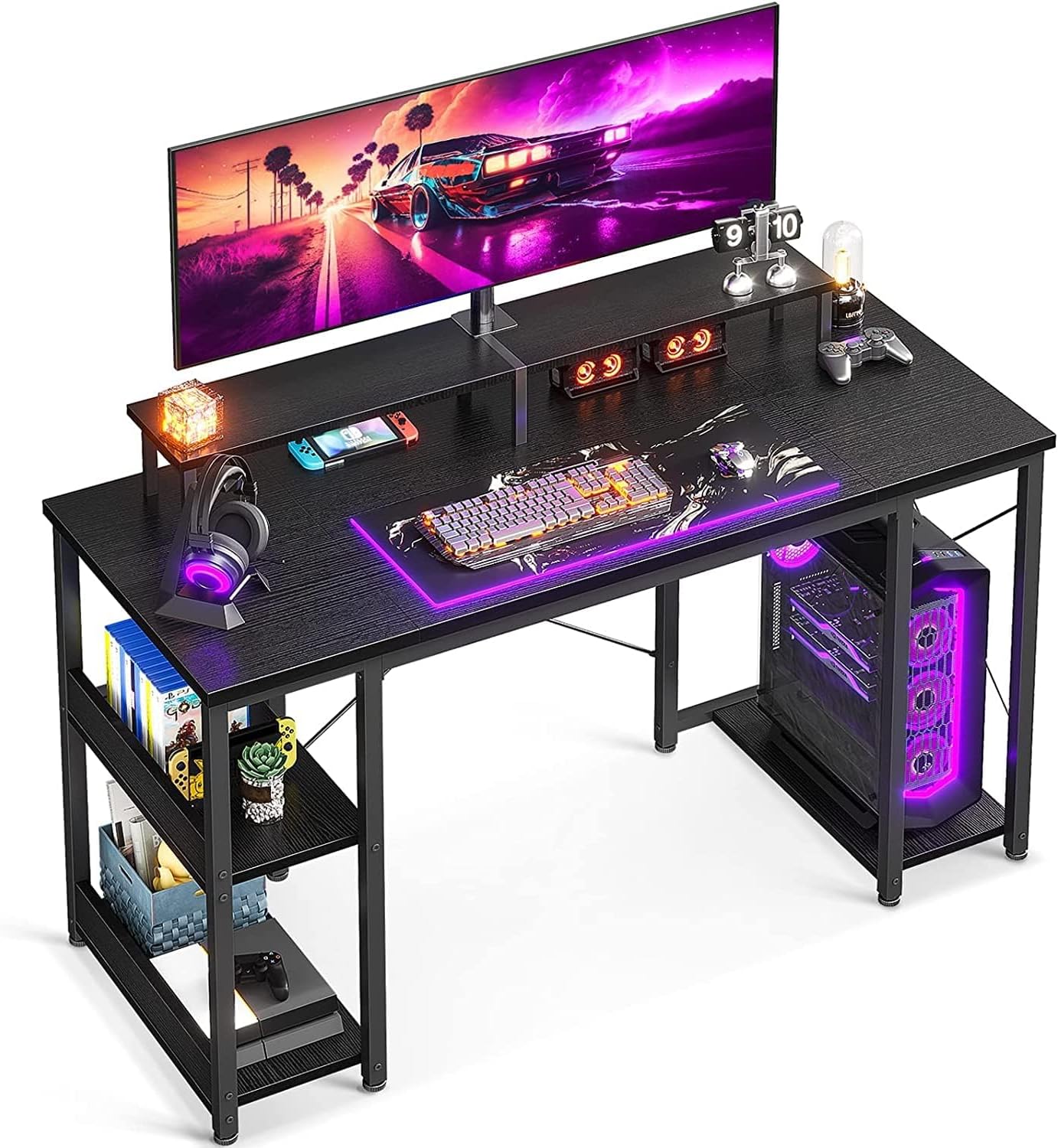 ODK Computer Desk with Shelves, 48" Home Office Desk with Storage, Gaming Desk, Modern Simple Style PC Desk, Stable Workstation, White - Amazing Gadgets Outlet