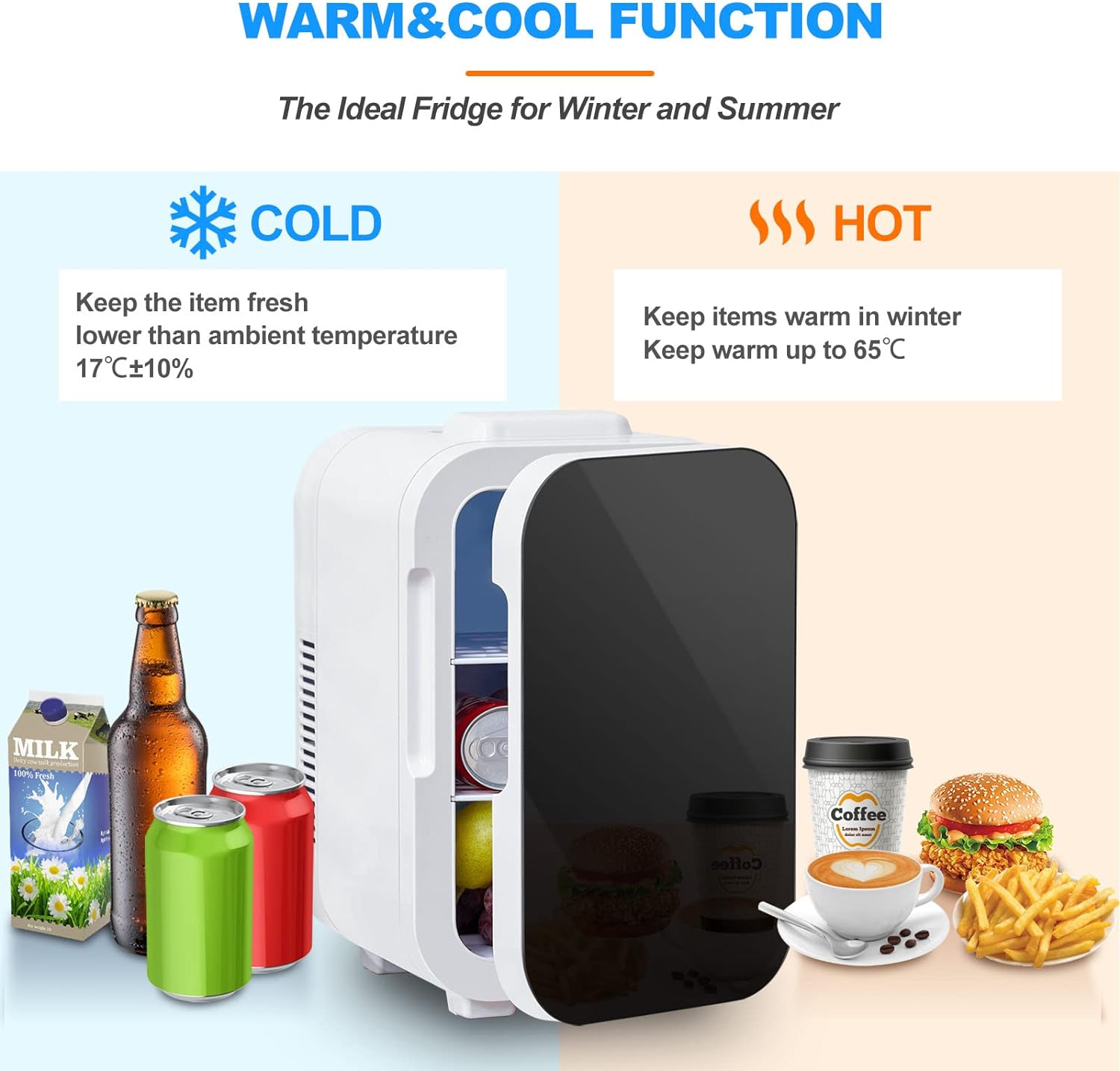 OFCASA 10L Mini Fridge, 10 Can Portable Small Fridge Cooler and Warmer AC/DC Powered, 2 Tier Compact Car Fridge for Bedrooms,Thermoelectric Refrigerator for Car, Office, Skin Care, Food, Drink - Amazing Gadgets Outlet