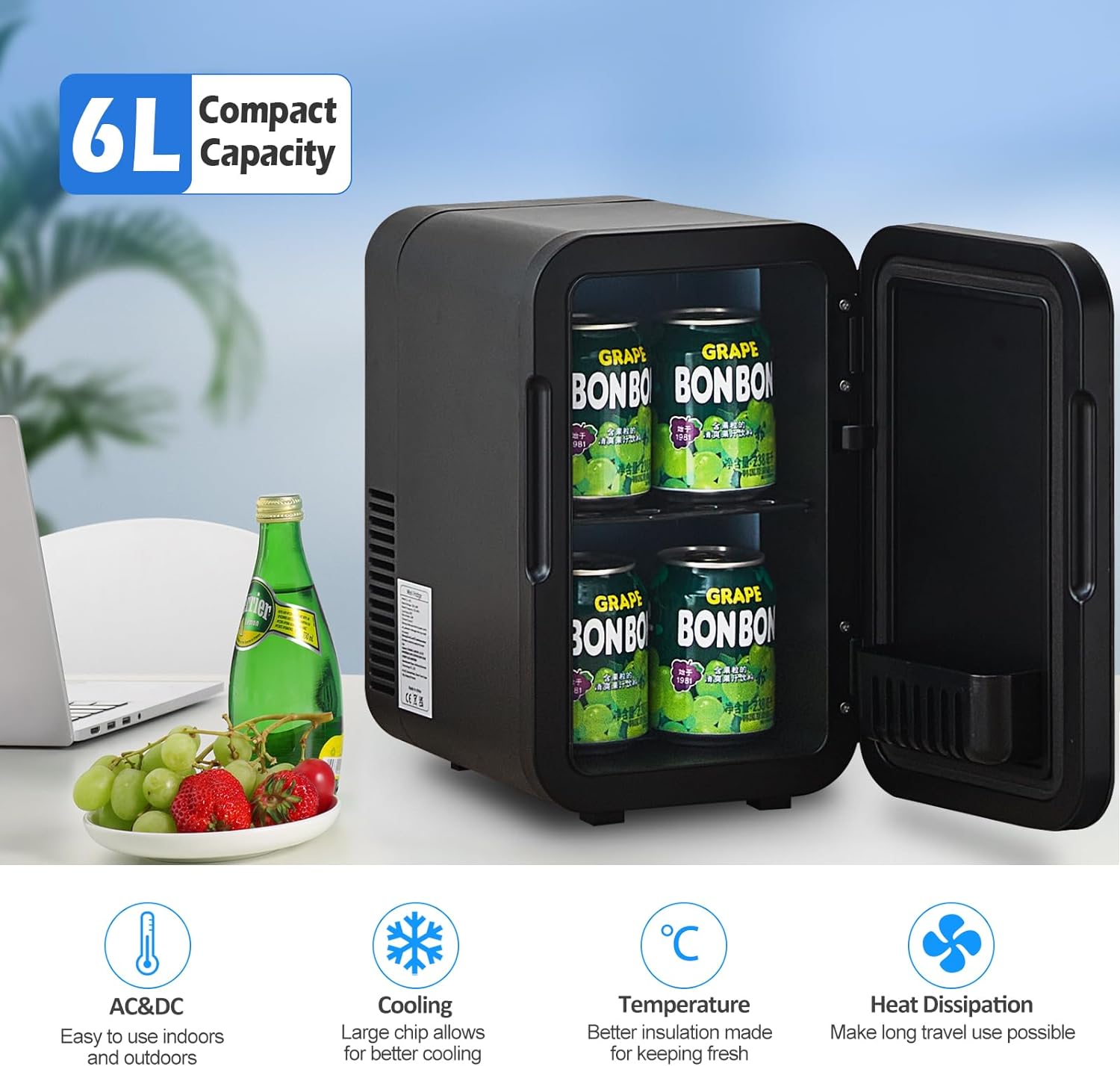 OFCASA 6L Mini Fridge, 8 Can Portable Small Fridge Cooler and Warmer AC/DC Powered, 2 Tier Compact Car Fridge for Bedrooms,Thermoelectric Refrigerator for Car, Office, Skin Care, Food, Drink - Amazing Gadgets Outlet