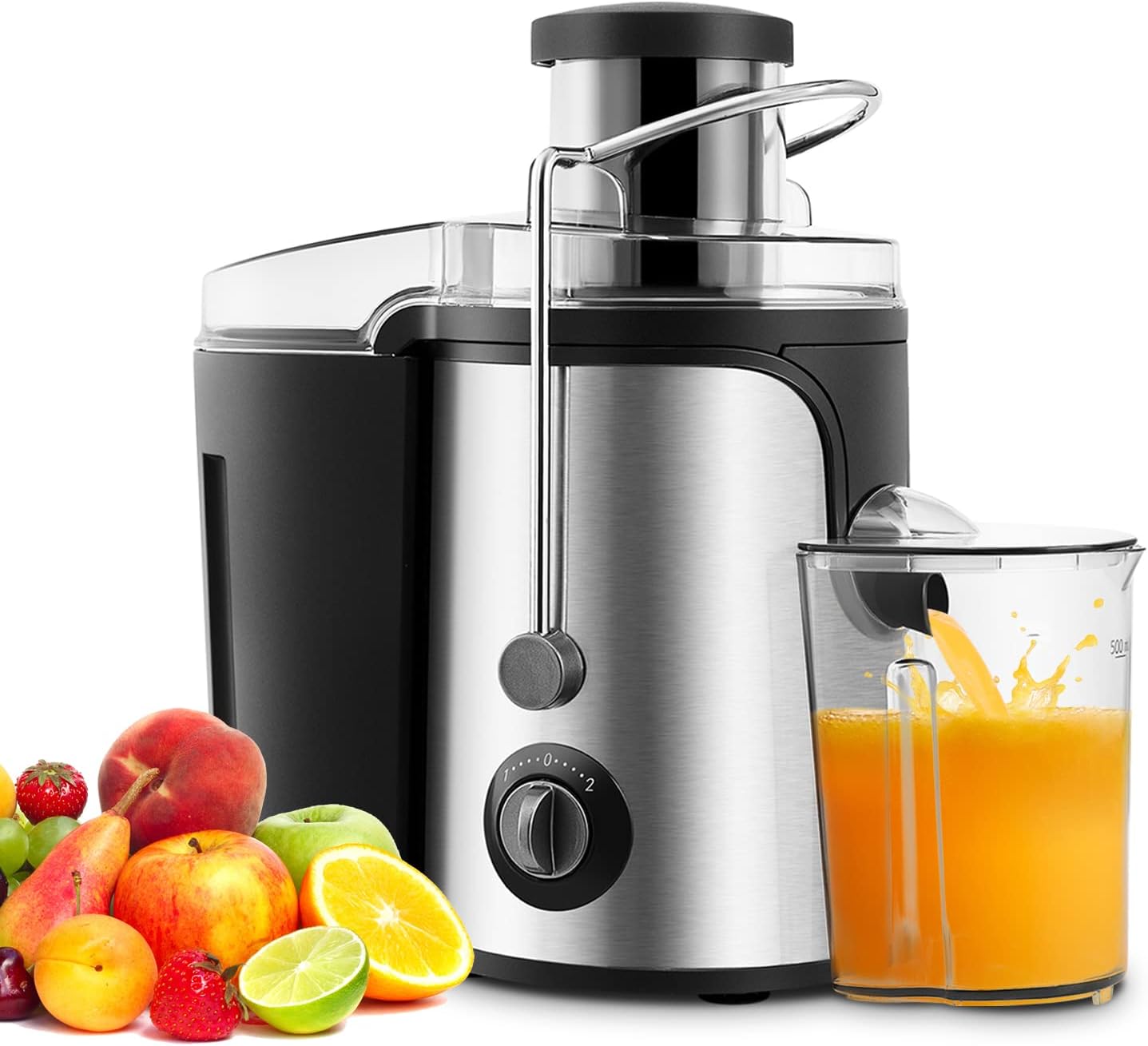 OFCASA Centrifugal Juicer, 600W Juicer Machine for Whole Fruit and Vegetables,70MM Wide Mouth Juicer Extractor 2 Speed Settings, Stainless Steel Juicer Maker Easy to Use & Clean, BPA - Free, Silver - Amazing Gadgets Outlet