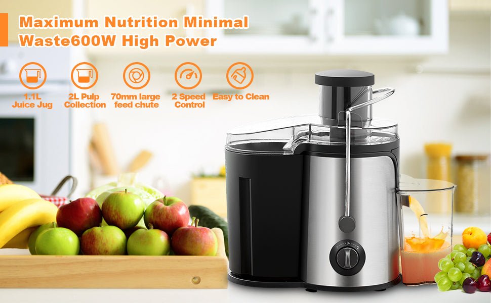 OFCASA Centrifugal Juicer, 600W Juicer Machine for Whole Fruit and Vegetables,70MM Wide Mouth Juicer Extractor 2 Speed Settings, Stainless Steel Juicer Maker Easy to Use & Clean, BPA - Free, Silver - Amazing Gadgets Outlet