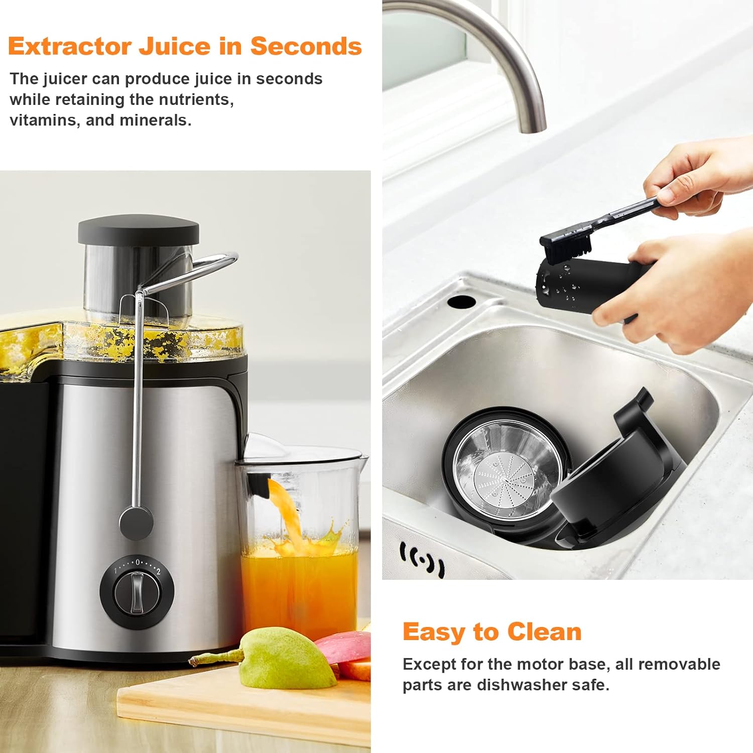 OFCASA Centrifugal Juicer, 600W Juicer Machine for Whole Fruit and Vegetables,70MM Wide Mouth Juicer Extractor 2 Speed Settings, Stainless Steel Juicer Maker Easy to Use & Clean, BPA - Free, Silver - Amazing Gadgets Outlet