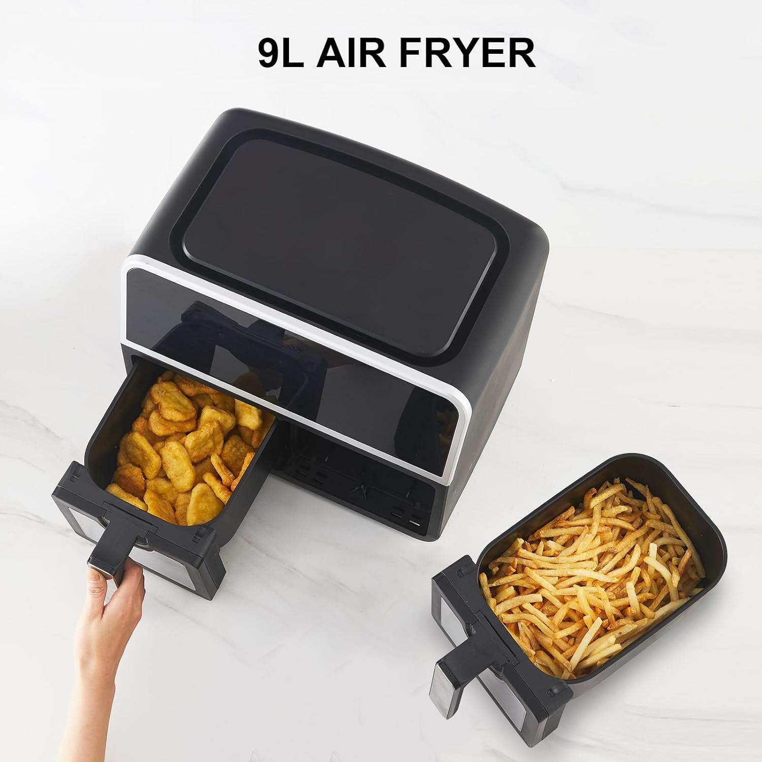 OFCASA Double Air Fryer, 9L Dual Air Fryer Large Air Fryer for Family, LED Touch Display Air Fryers, Air fryer oven with 12 Pre - Set Cooking Programs for Oil Free & Low Fat Healthy Cooking - Amazing Gadgets Outlet