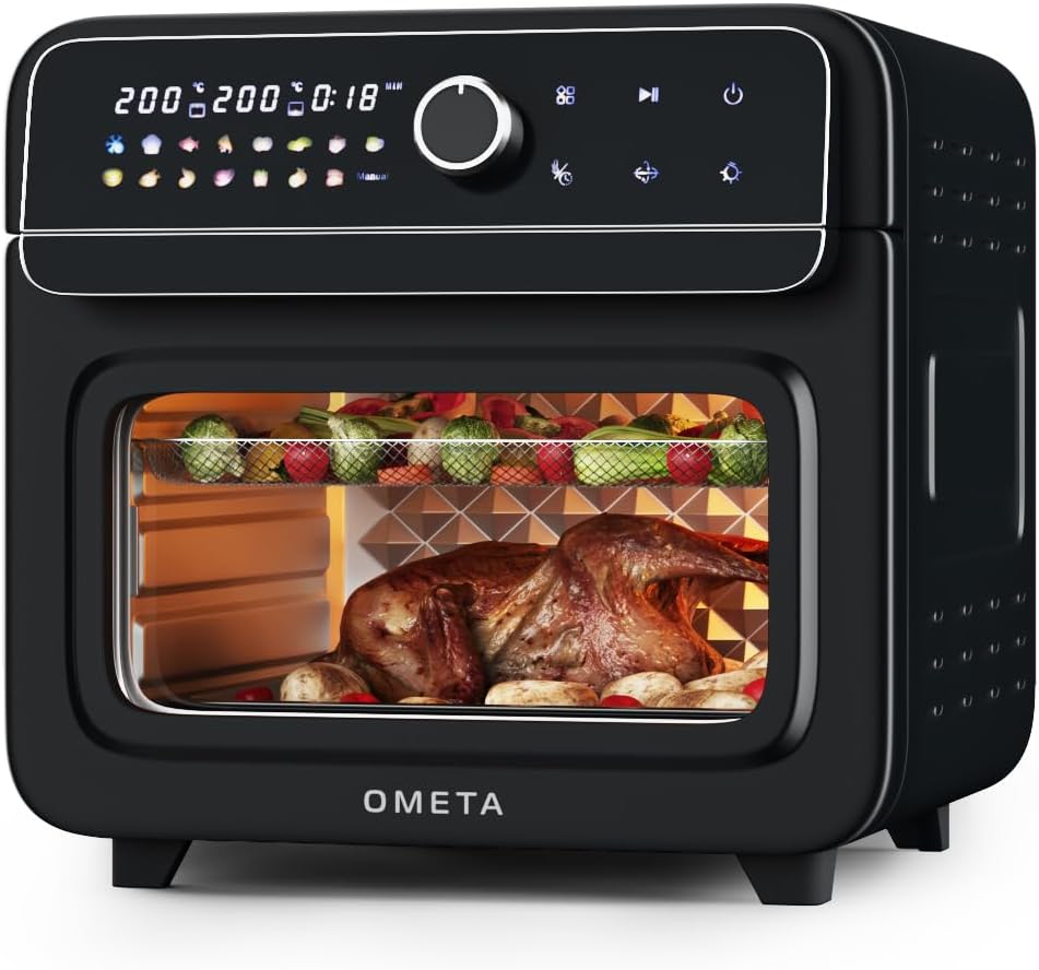 Ometa 9L Dual Air Fryer, 4.2L Baskets with Additional 9L Basket, 10 - in - 1 Cooking Methods, Oil Free Cooking for Healthy Cooking, Non - Stick Dishwasher Safe Smart & Match Cook Air - Fryer (Black 3 Basket) - Amazing Gadgets Outlet