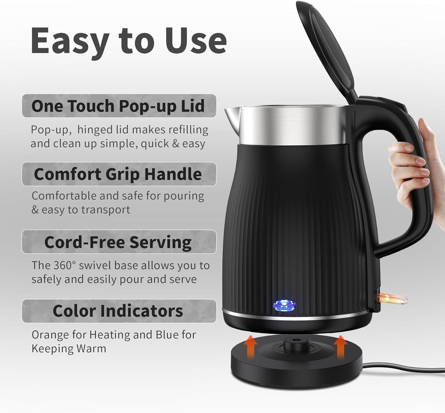 OMISOON Electric Kettle Stainless Steel 1.8L, Kettles Electric with Keep Warm Function, 1500W - 1800W Rapid Boil, Auto Shut - Off and Boil - Dry Protection, Black - Amazing Gadgets Outlet