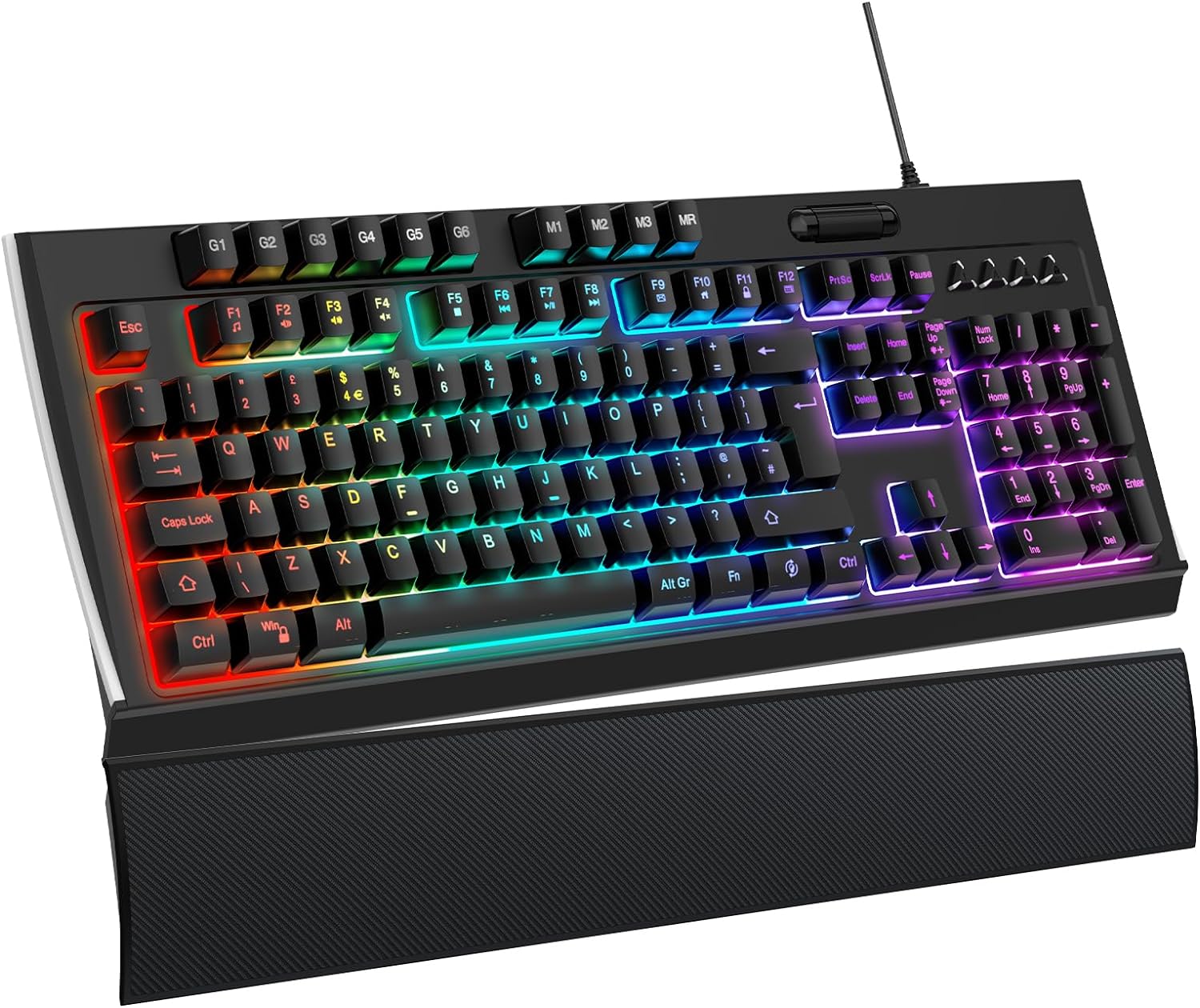 OMOTON Gaming Keyboard with Wrist Rest, RGB Backlit Ergonomic Gaming Keyboard, 115 keys Full Size USB Wired Silent Membrane Keyboard for PC/Computer/Laptop, QWERTY UK Layout, Black - Amazing Gadgets Outlet