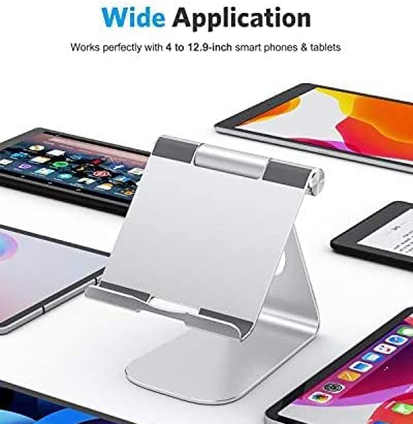 OMOTON Tablet Stand, Adjustable Tablet Holder, Aluminum Minimalist Desktop Tablet Dock Compatible with New iPad 10.9/10.2 iPad Pro 12.9/11, iPad Air 5/Mini 6, Samsung Tablet, etc. Silver - Amazing Gadgets Outlet