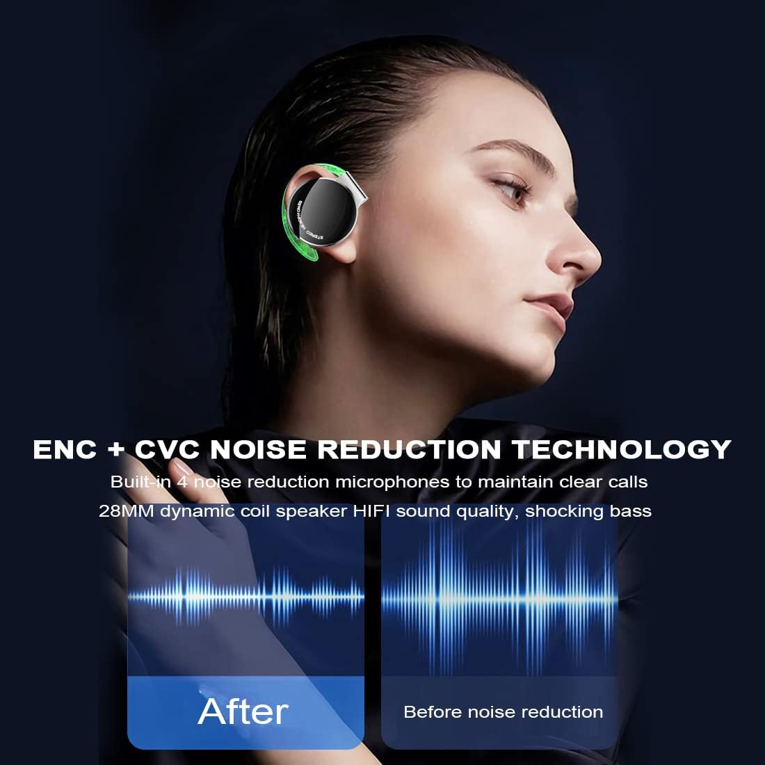 On Ear Headphones Bluetooth V5.3, Clip on Headphones Wireless with Earhooks, Noise Cancelling Open Ear Headphones Bluetooth Headset with 4 Microphones, Sports Headphones with Long Battery Life - Amazing Gadgets Outlet