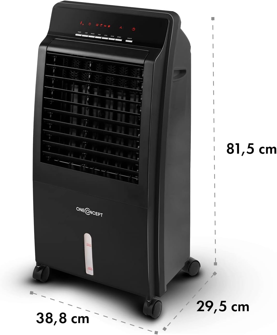 Oneconcept 4 - in - 1 Air Cooler, Fan, Humidifier, Purifier/Ioniser I w/ 2x Ice Packs, 8L, Remote Control, 9H Timer, 360 m³/h, 65W Room Cooler for Homes & Offices I Portable Air Conditioning Unit, Black - Amazing Gadgets Outlet