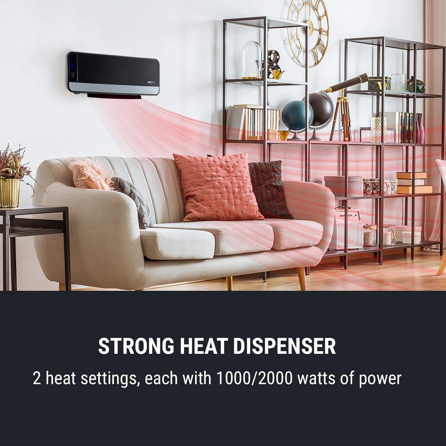 oneConcept Wallkyrie Tower Heater - Fan Heater, Power: 1200/2000 Watts, 8 - Hour Timer, Thermostat, 3 Speed Levels, Switchable Oscillation, Touch Control Pane, Includes Remote Control, Colour: Black - Amazing Gadgets Outlet