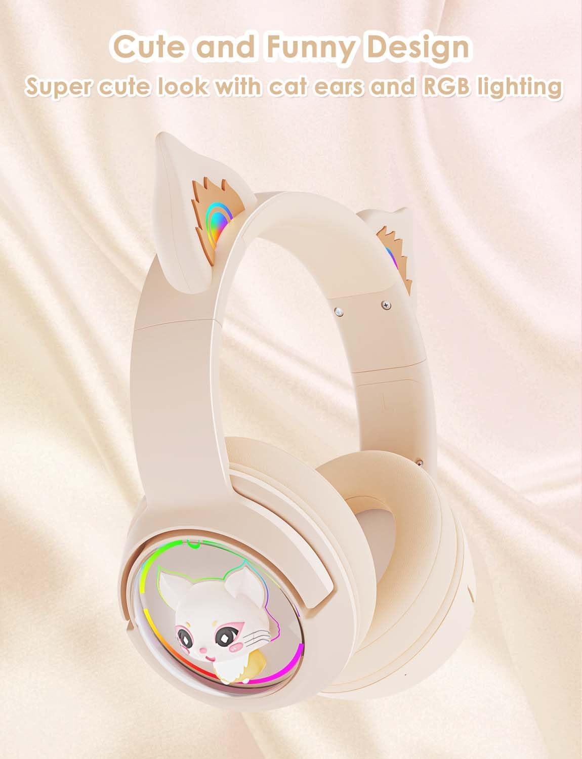 ONITOON Cute Cat Bluetooth Headphones,Wired & Wireless Headset Built in Mic, 60H Playtime LED Light Up Cat Ear for Girls Women School Gaming Compatible with Mobile Phones PC Tablet Laptop - Amazing Gadgets Outlet