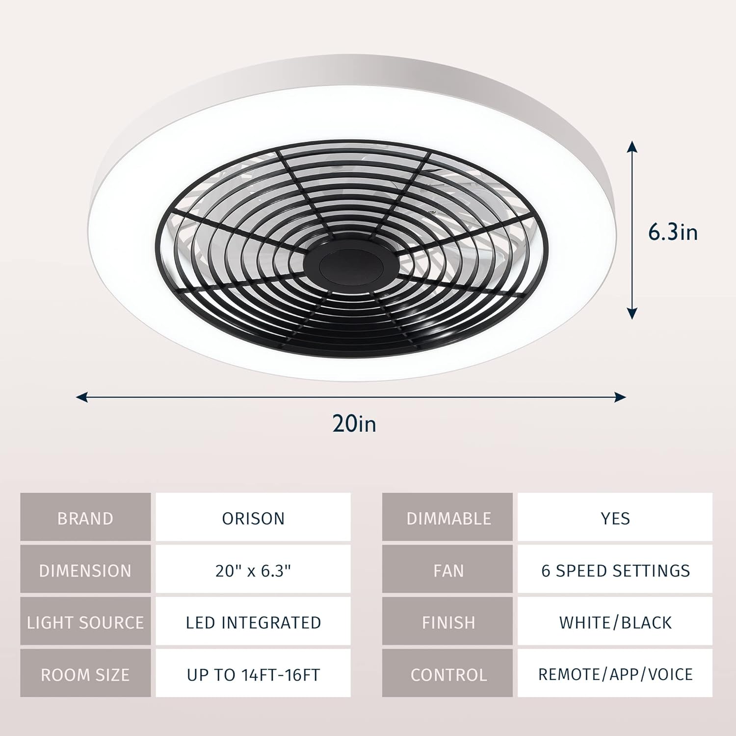 Orison Low Profile Ceiling Fan with Lamps - 19.7 in Smart Bladeless Ceiling Fans with Alexa/Google Assistant/App Control Color Changing LED - RGB Back Ambient Light for Living Room Bedroom(Black) - Amazing Gadgets Outlet