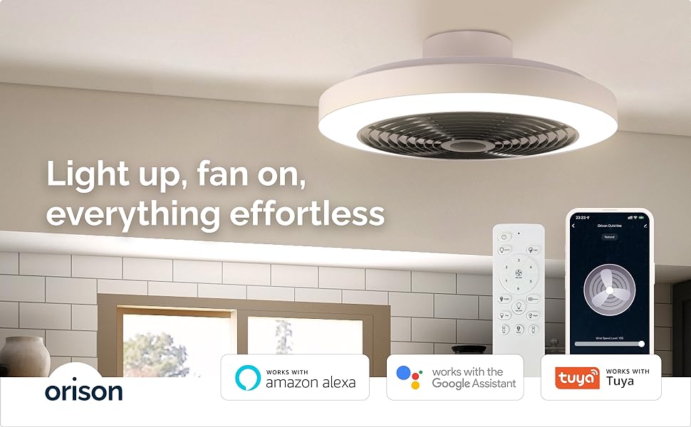 Orison Low Profile Ceiling Fan with Lamps - 19.7 in Smart Bladeless Ceiling Fans with Alexa/Google Assistant/App Control Color Changing LED - RGB Back Ambient Light for Living Room Bedroom(Black) - Amazing Gadgets Outlet