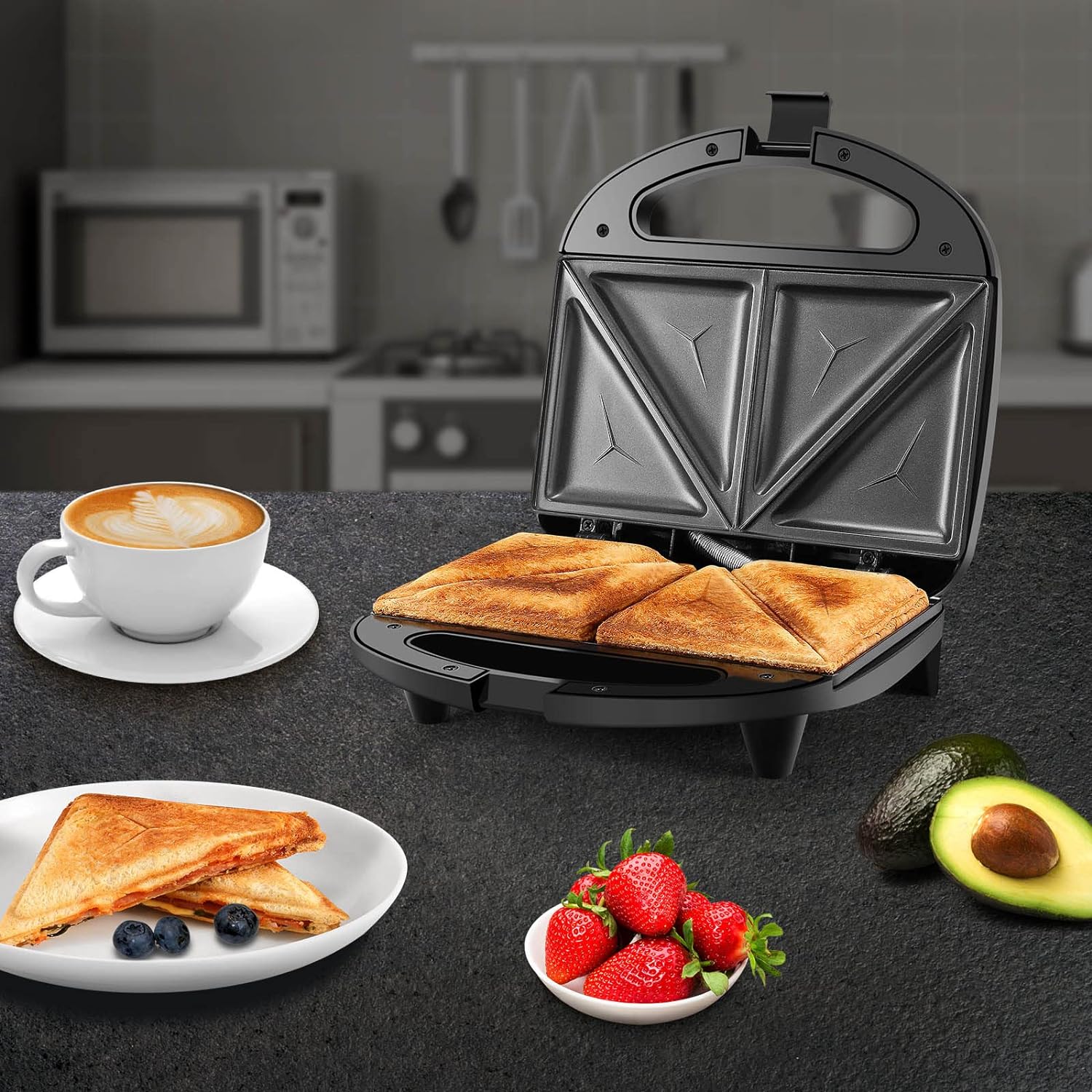 Ostba Monsieur Croque Maker, sandwich machine and electric panini press with non - stick plates, automatic temperature control, cool - touch handle, black - Amazing Gadgets Outlet