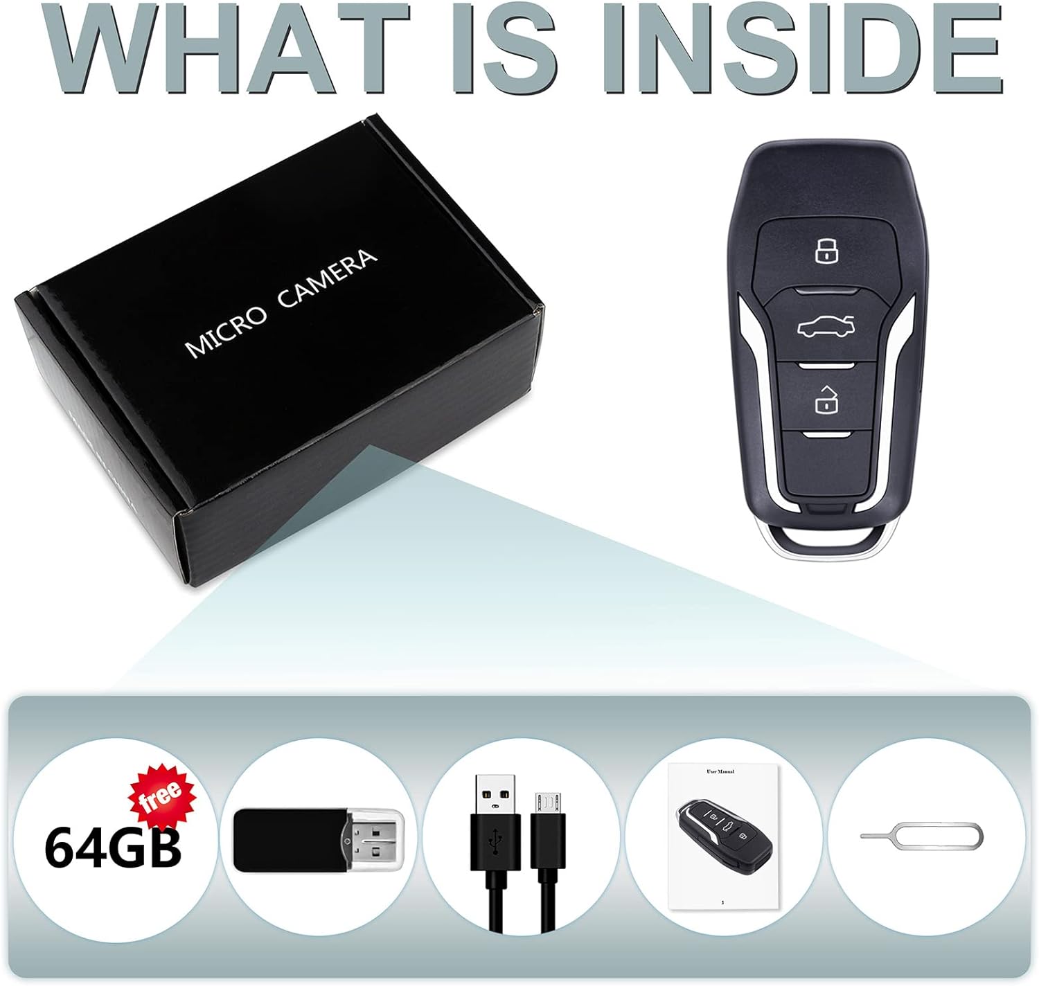 OTADUG Spy Camera Car key, 1080P Hidden Camera with Motion Monitoring, Video And Audio Recording, 6 Hours Long Battery Life, 64GB - Amazing Gadgets Outlet