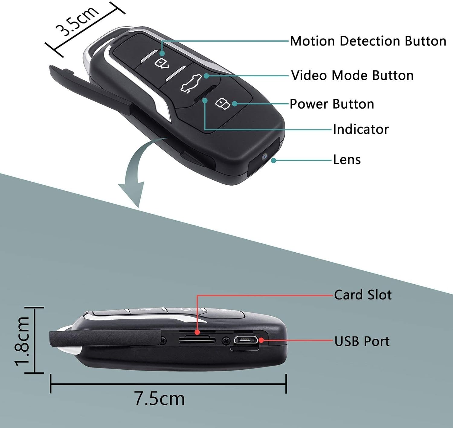 OTADUG Spy Camera Car key, 1080P Hidden Camera with Motion Monitoring, Video And Audio Recording, 6 Hours Long Battery Life, 64GB - Amazing Gadgets Outlet