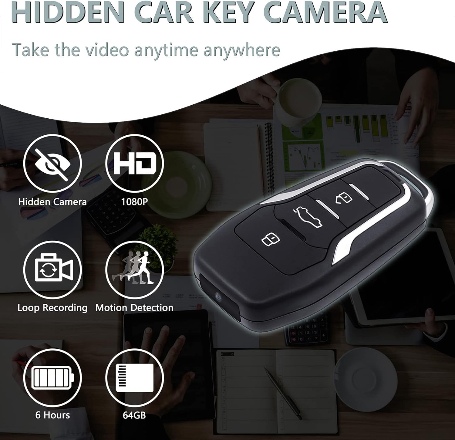 OTADUG Spy Camera Car key, 1080P Hidden Camera with Motion Monitoring, Video And Audio Recording, 6 Hours Long Battery Life, 64GB - Amazing Gadgets Outlet