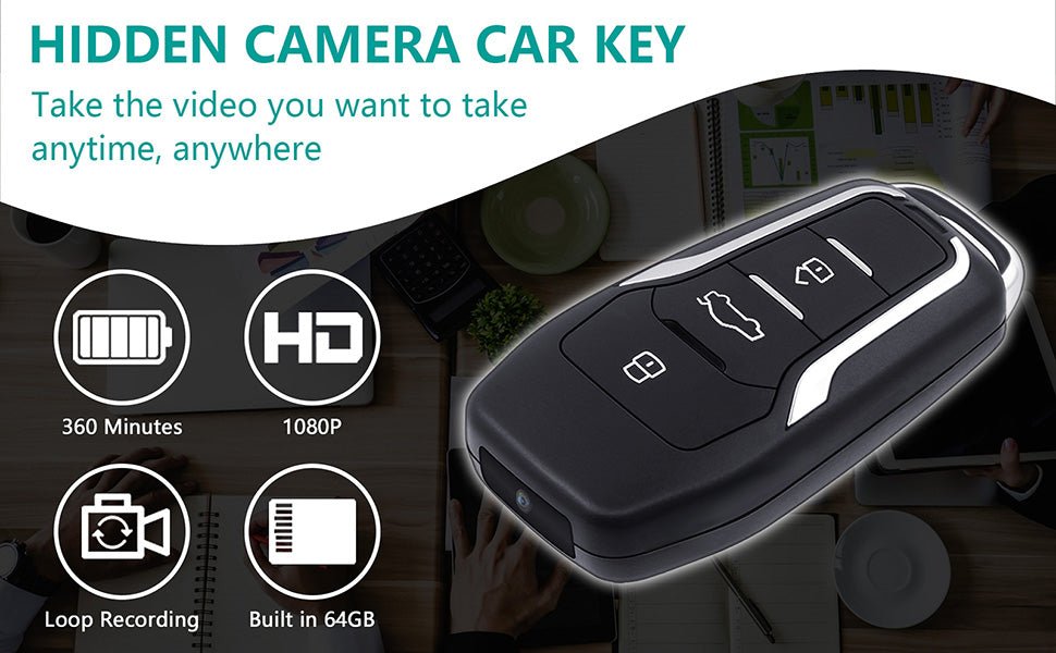 OTADUG Spy Camera Car key, 1080P Hidden Camera with Motion Monitoring, Video And Audio Recording, 6 Hours Long Battery Life, 64GB - Amazing Gadgets Outlet