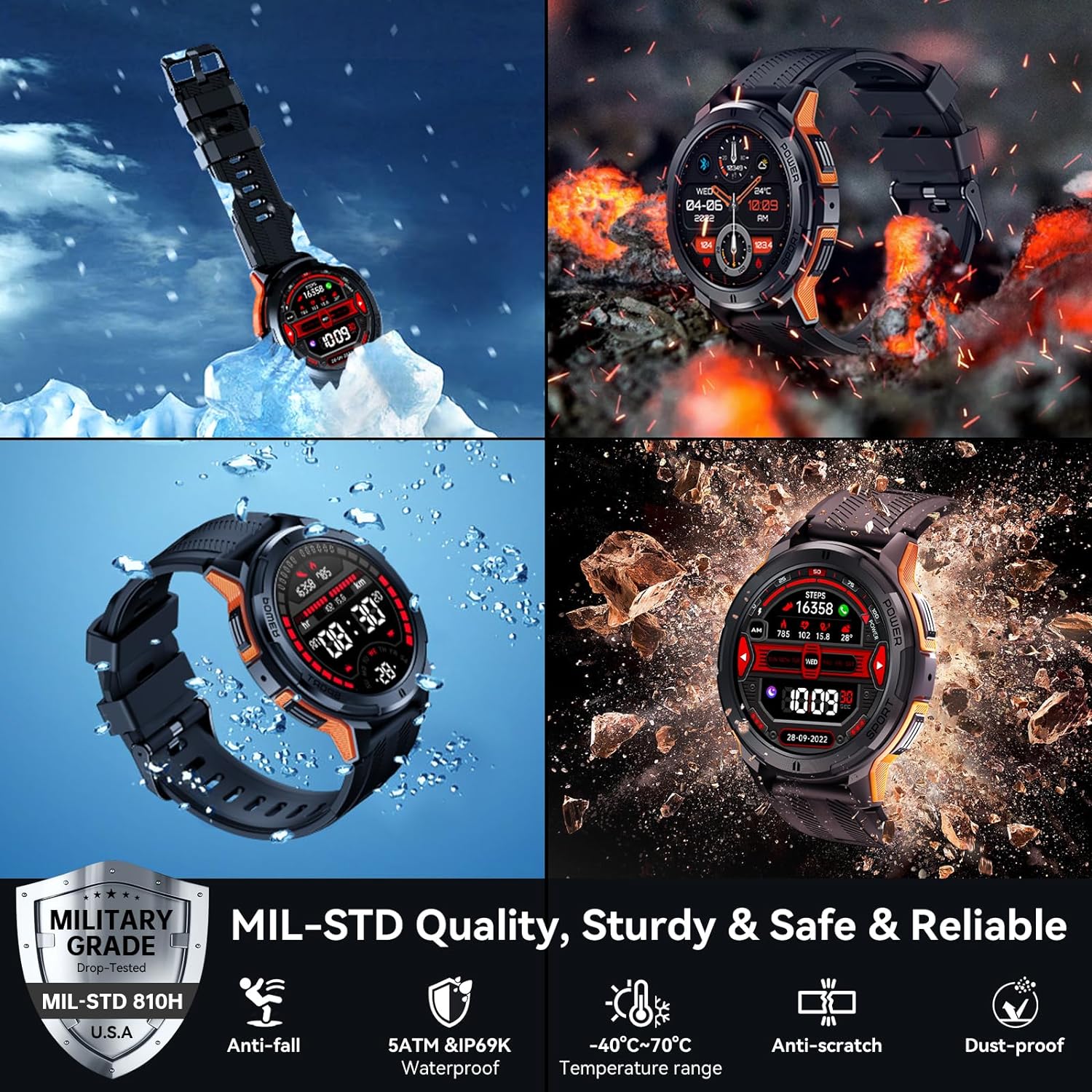 OUKITEL BT10 Smart Watch for Men, Bluetooth Voice Call for Android iOS Phone, 1.43" AMOLED Screen Fitness Watch with Heart Rate/SpO2/Blood Pressure/Sleep Monitor, 123 Sport Mode, IP68 Waterproof - Amazing Gadgets Outlet