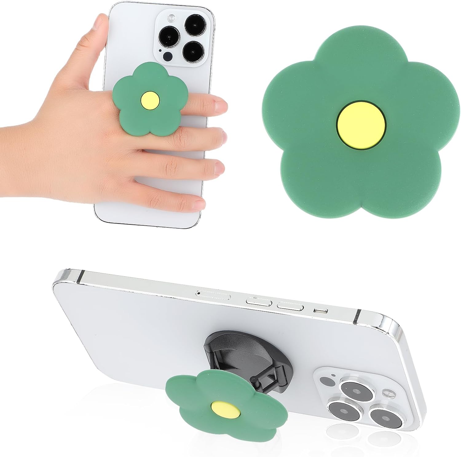 Ouligay Green Daisy Silicone Mobile Phone Grip Stand, Cute 2d Flower Cell Phone Holder, Collapsible Expandable Cell Phone Accessory for Smartphone Tablet Cell Phone Accessory - Amazing Gadgets Outlet