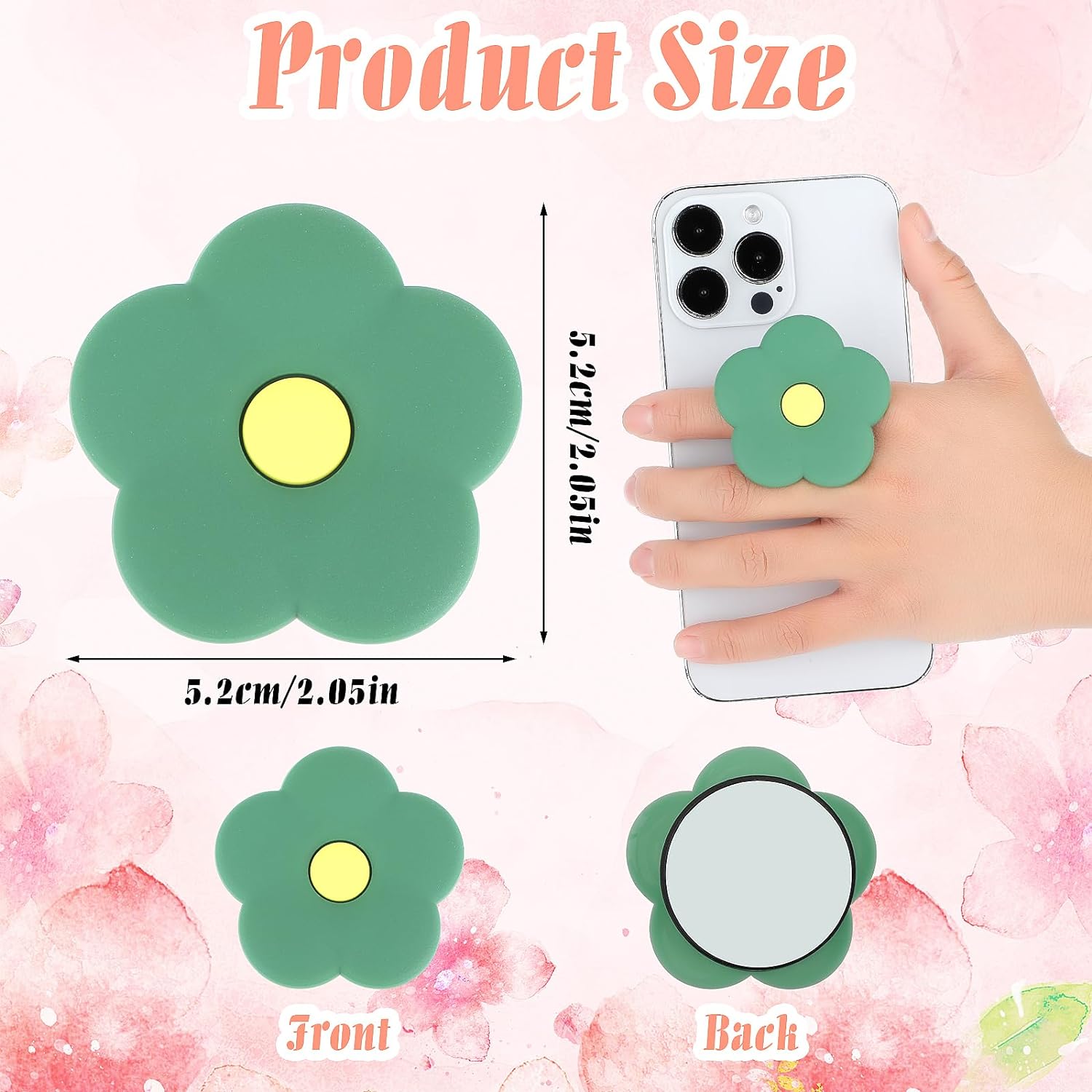 Ouligay Green Daisy Silicone Mobile Phone Grip Stand, Cute 2d Flower Cell Phone Holder, Collapsible Expandable Cell Phone Accessory for Smartphone Tablet Cell Phone Accessory - Amazing Gadgets Outlet