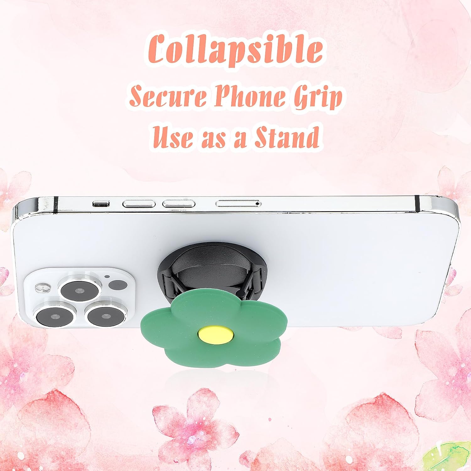 Ouligay Green Daisy Silicone Mobile Phone Grip Stand, Cute 2d Flower Cell Phone Holder, Collapsible Expandable Cell Phone Accessory for Smartphone Tablet Cell Phone Accessory - Amazing Gadgets Outlet