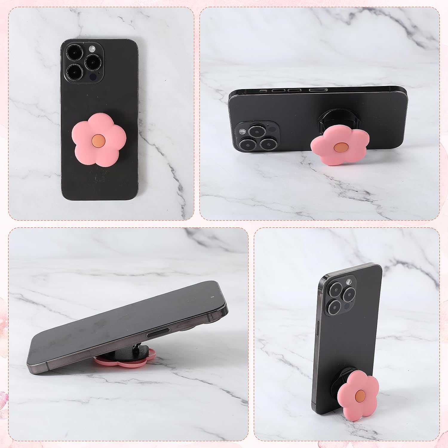 Ouligay Pink Daisy Silicone Mobile Phone Grip Stand, Cute 2d Flower Cell Phone Holder, Collapsible Expandable Cell Phone Accessory For Smartphone Tablet Cell Phone Accessory - Amazing Gadgets Outlet