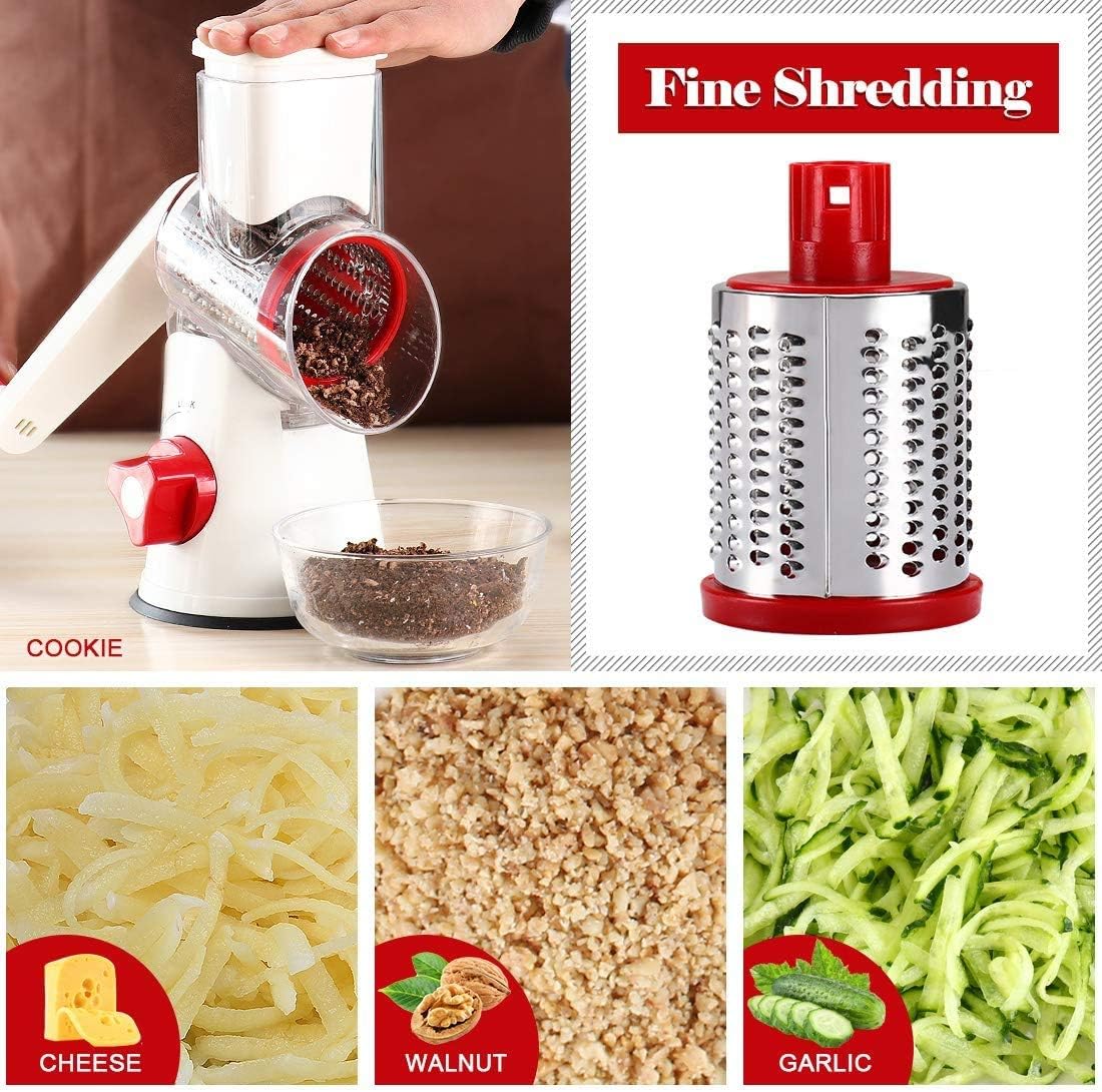 Ourokhome Cheese Grater Vegetable Slicer - Rotary Round Drum Grater Chopper with 3 Stainless Steel Drums Strong Suction Base - Amazing Gadgets Outlet