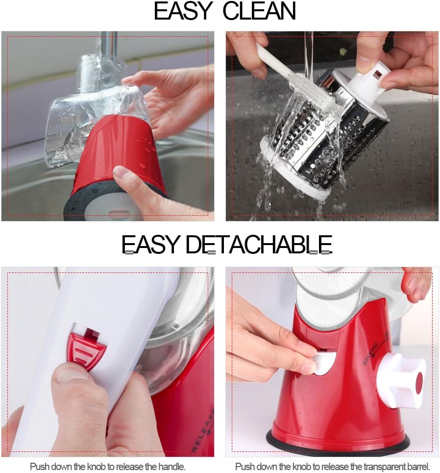 Ourokhome Vegetable Mandoline Slicer Chopper - Rotary Cheese Grater with 3 Interchangeable Ultra Sharp Cylinders Stainless Steel Blades（Red） - Amazing Gadgets Outlet