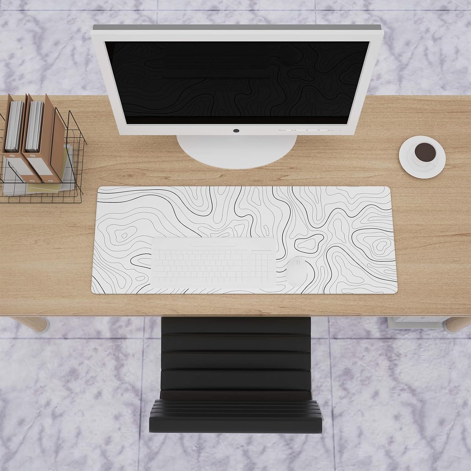 Ovenbird Large Gaming Mouse Pad with Stitched Edges, Minimalist Topographic Map Desk Mat, Extended XL Mousepad with Anti - Slip Base, Cool Desk Pad for Keyboard and Mouse, 31.5 x 11.8 in, White - Amazing Gadgets Outlet