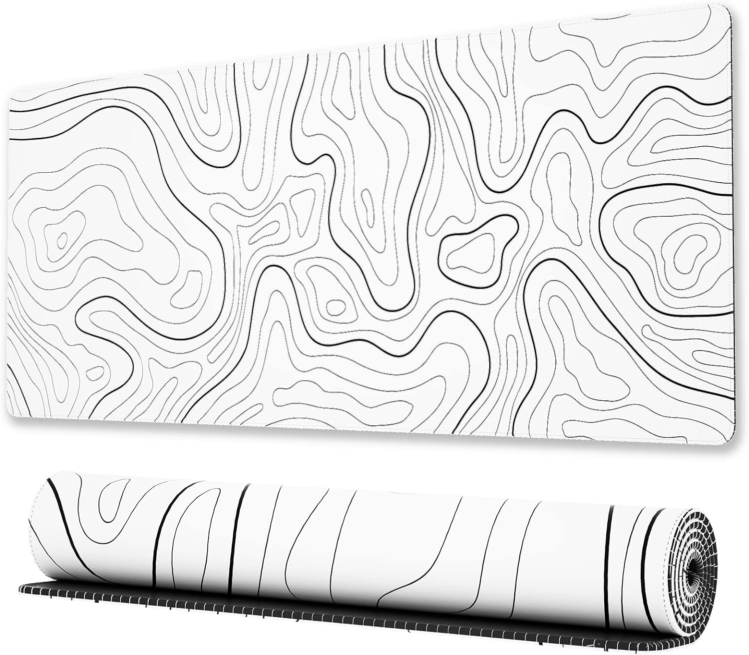 Ovenbird Large Gaming Mouse Pad with Stitched Edges, Minimalist Topographic Map Desk Mat, Extended XL Mousepad with Anti - Slip Base, Cool Desk Pad for Keyboard and Mouse, 31.5 x 11.8 in, White - Amazing Gadgets Outlet