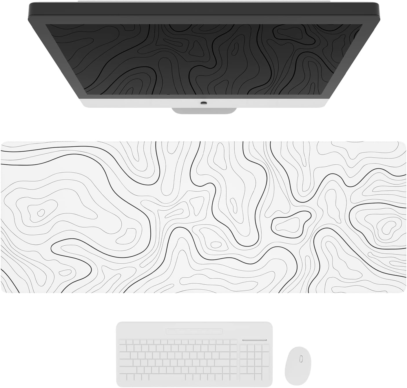 Ovenbird Large Gaming Mouse Pad with Stitched Edges, Minimalist Topographic Map Desk Mat, Extended XL Mousepad with Anti - Slip Base, Cool Desk Pad for Keyboard and Mouse, 31.5 x 11.8 in, White - Amazing Gadgets Outlet