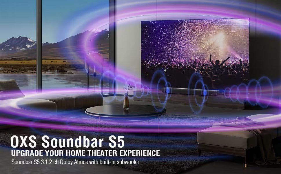 OXS S5 Soundbar 3.1.2ch with Dolby Atmos, Built - in Subwoofer, Flexible Bass, Dialogue Enhancement, Bluetooth & HDMI eARC Connectivity, 5 EQ Modes, Home Theater Audio Wall Mounted - Amazing Gadgets Outlet