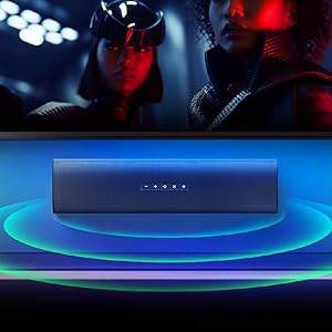 OXS Thunder Lite PC Gaming Soundbar, Sound Bar for TV with Virtual Surround Sound, 2 Full - Range Drivers, Bass Tube, Compact Design, HDMI/AUX/Optical Compatible, Bluetooth 5.0 Wireless Connection - Amazing Gadgets Outlet