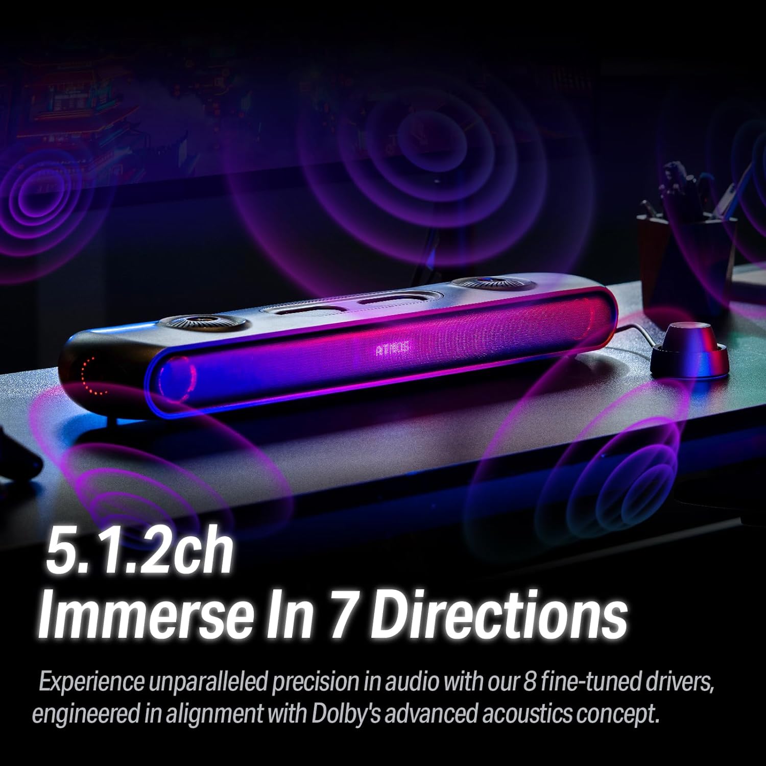 OXS Thunder Pro Gaming Soundbar with 5.1.2 Dolby Atmos Surround Sound System, Built - in woofer, Bluetooth Multi - connection, 3 Pro Gamer Modes, Sleek Toggle Design, for PCs and Gaming Consoles - Amazing Gadgets Outlet