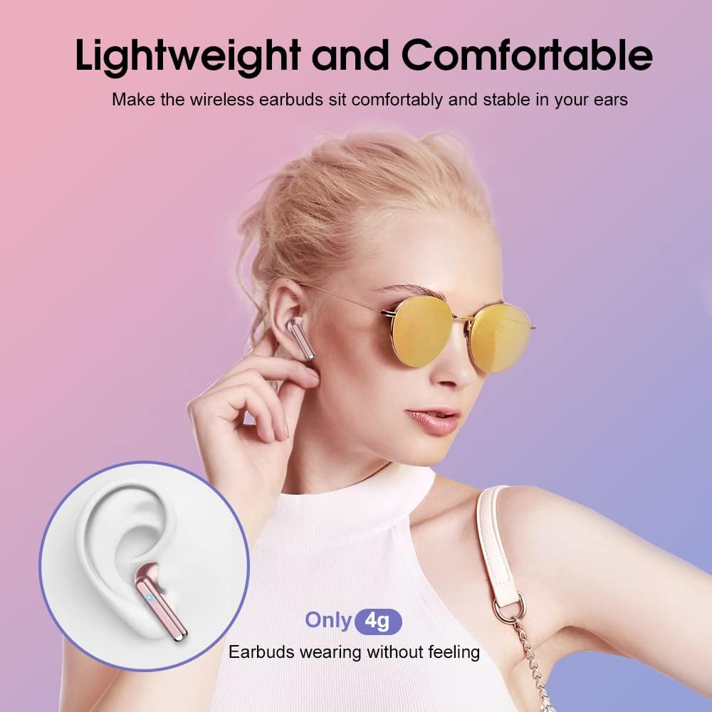 OYIB Wireless Earbuds, Mini Bluetooth 5.3 Headphones HiFi Stereo, Wireless Earphones with ENC Noise Cancelling Mic, Touch Control, Type - C Charging, in Ear Wireless Headphones Rose Gold - Amazing Gadgets Outlet