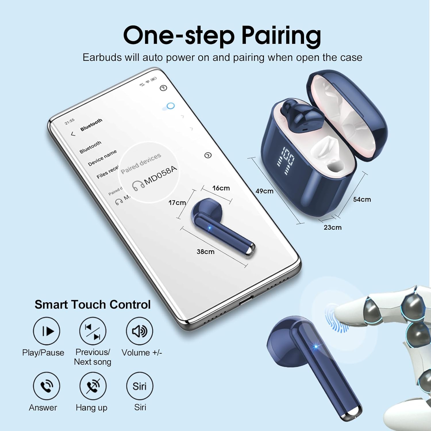 OYIB Wireless Earbuds, Mini Bluetooth 5.3 Headphones HiFi Stereo, Wireless Earphones with ENC Noise Cancelling Mic, Touch Control, Type - C Charging, in Ear Wireless Headphones Deep Blue - Amazing Gadgets Outlet