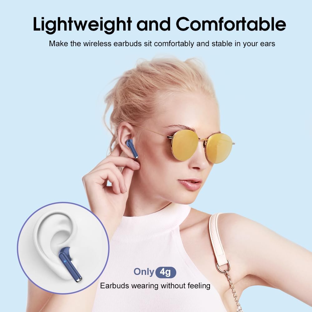 OYIB Wireless Earbuds, Mini Bluetooth 5.3 Headphones HiFi Stereo, Wireless Earphones with ENC Noise Cancelling Mic, Touch Control, Type - C Charging, in Ear Wireless Headphones Deep Blue - Amazing Gadgets Outlet