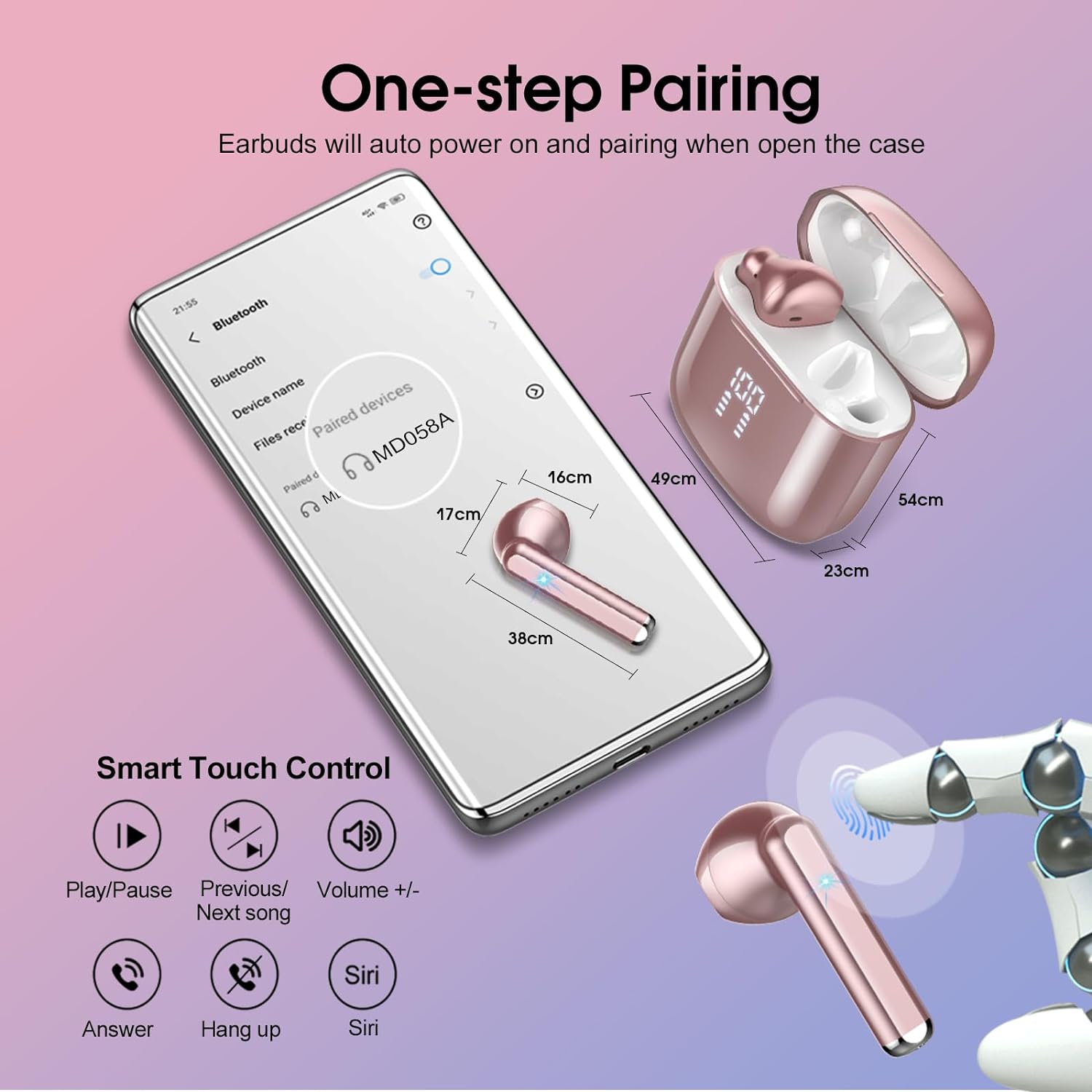 OYIB Wireless Earbuds, Mini Bluetooth 5.3 Headphones HiFi Stereo, Wireless Earphones with ENC Noise Cancelling Mic, Touch Control, Type - C Charging, in Ear Wireless Headphones Rose Gold - Amazing Gadgets Outlet