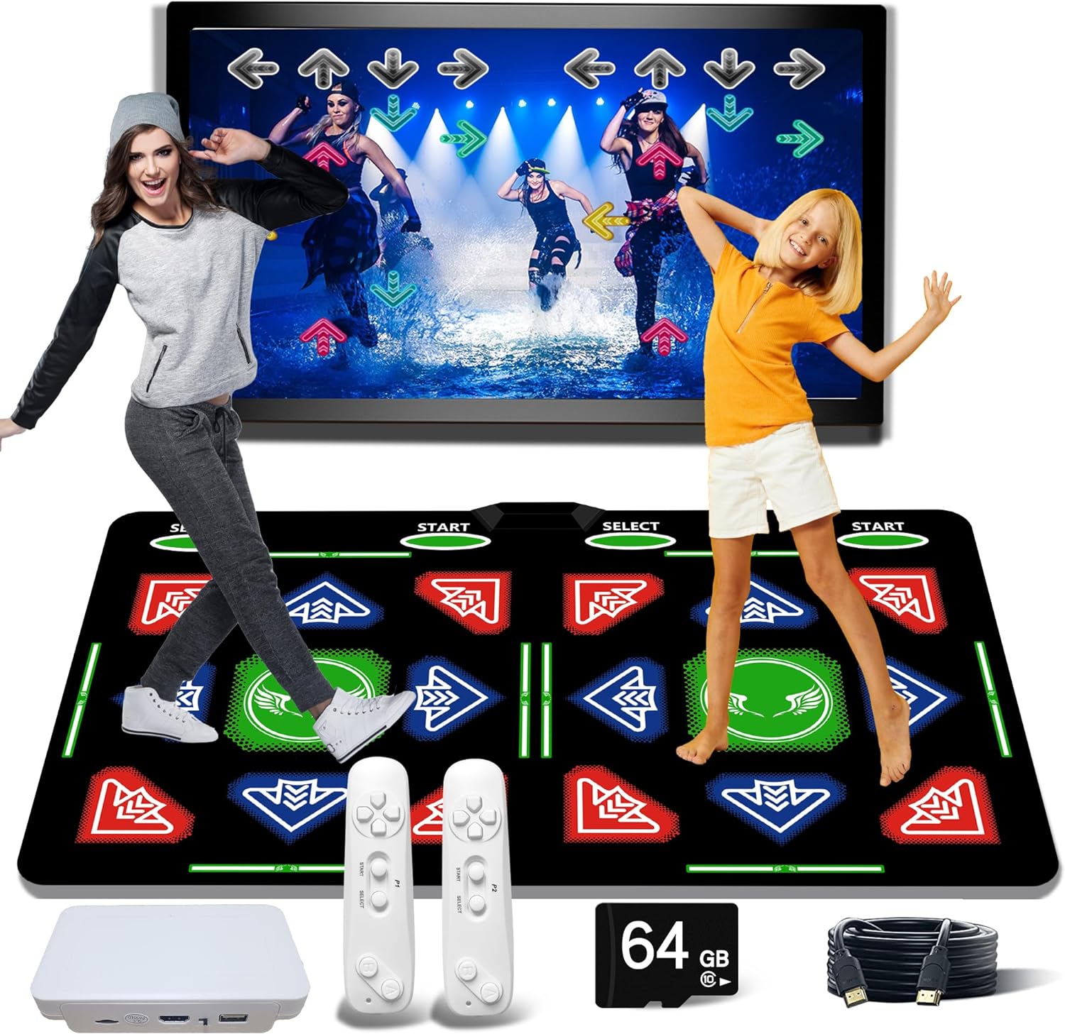 OZLET HDMI Single/Double Dance mat, 64GB Memory Card, with 614 Games, 81MV, 885 Songs. The Dance pad has Dancing, Running, Physical Games, Educational Games, Flannel material Luxury Children's Gifts - Amazing Gadgets Outlet