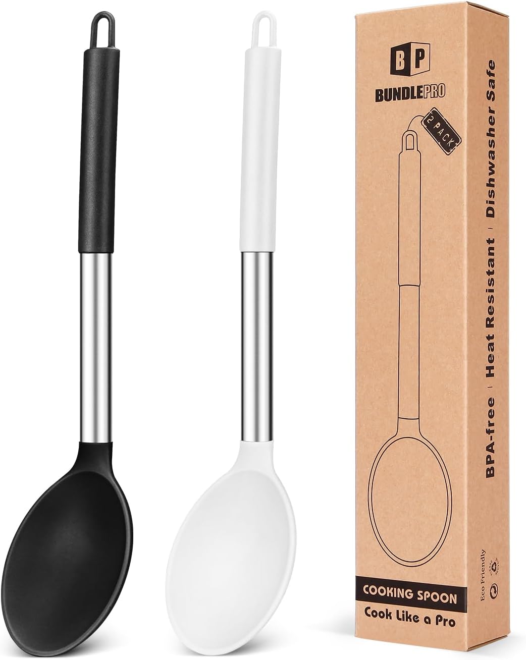 Pack of 2 Large Silicone Cooking Spoon,Non Stick Solid Basting Spoon, Heat - Resistant Kitchen Utensils for Mixing, Serving (Black - Red) - Amazing Gadgets Outlet