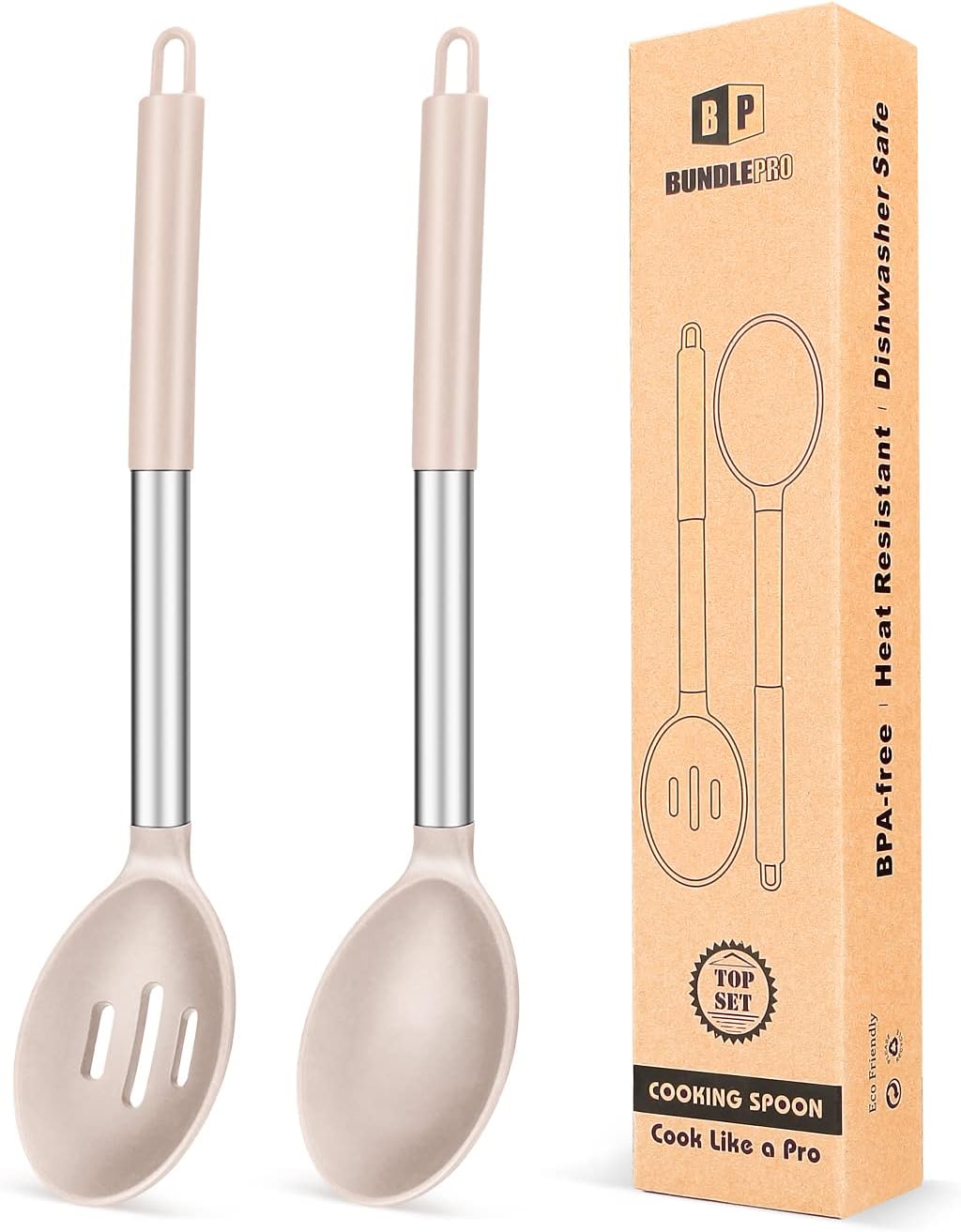 Pack of 2 Large Silicone Cooking Spoons,Non Stick Solid Basting Spoon,Heat - Resistant Kitchen Utensils for Mixing,Serving,Draining,Stirring (Black) - Amazing Gadgets Outlet